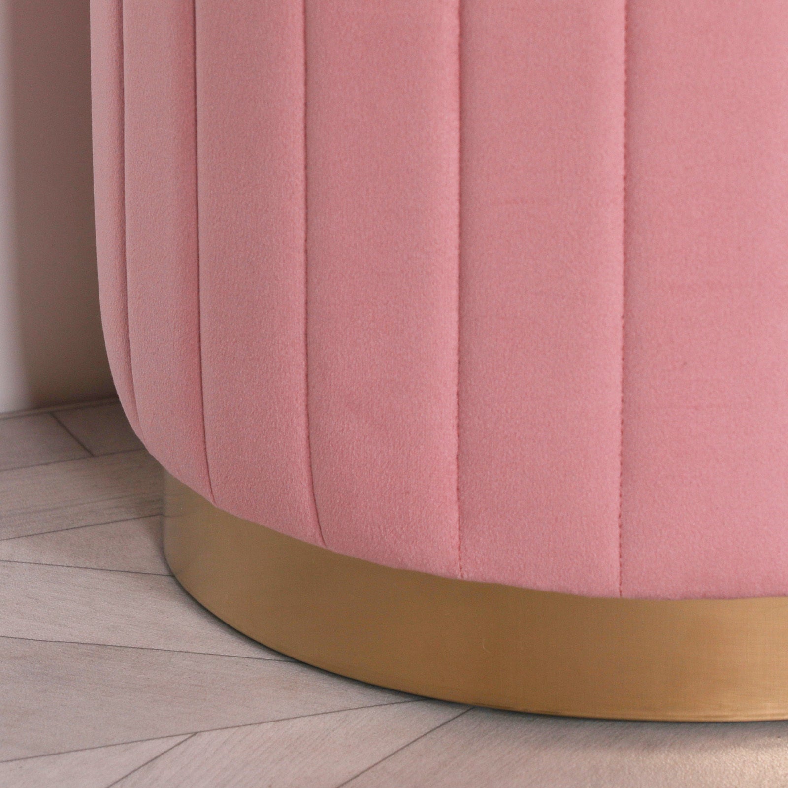 Pink Velvet Round Stool with Gold Trim Edge