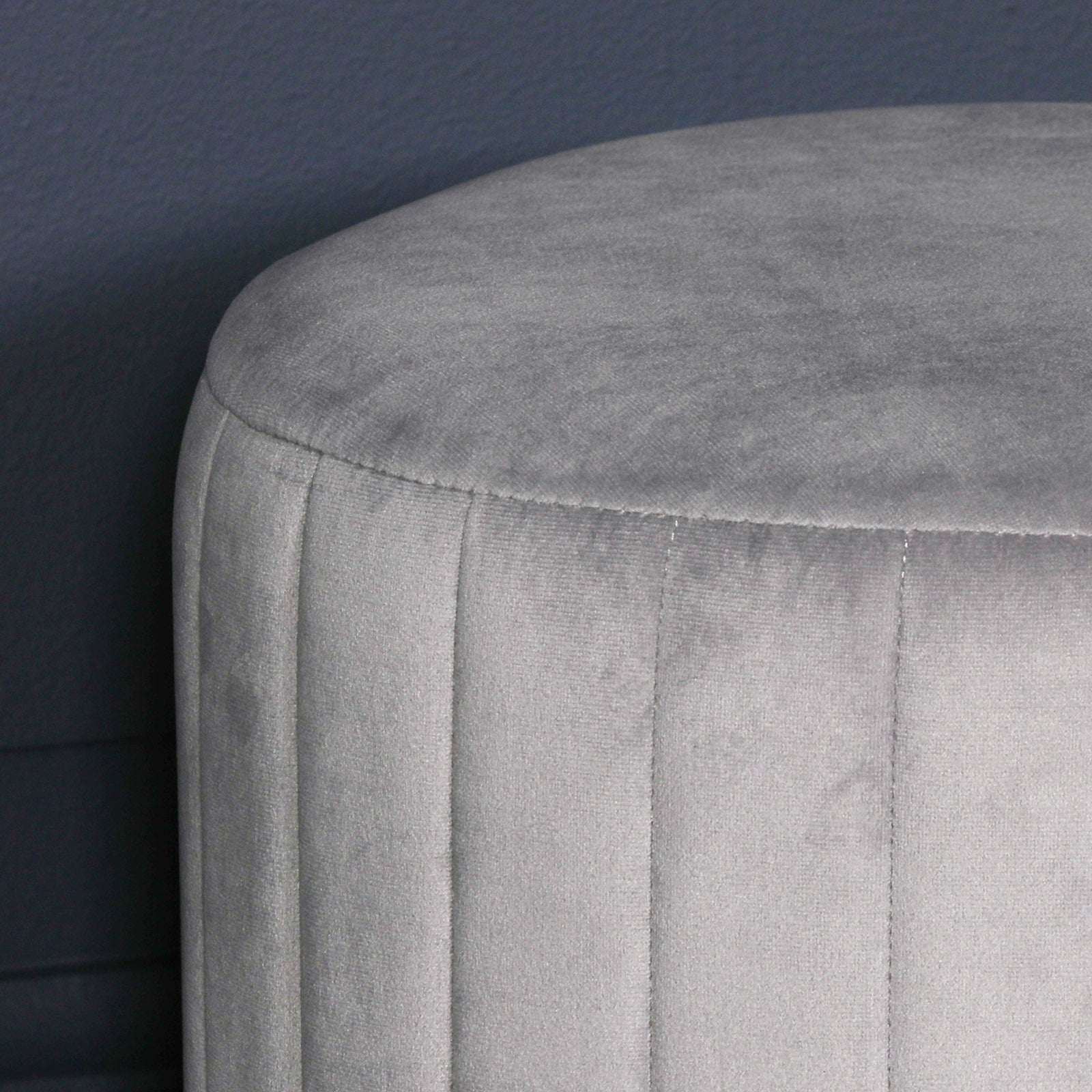 Art Deco Style Grey Velvet Round Stool with Gold Detailing