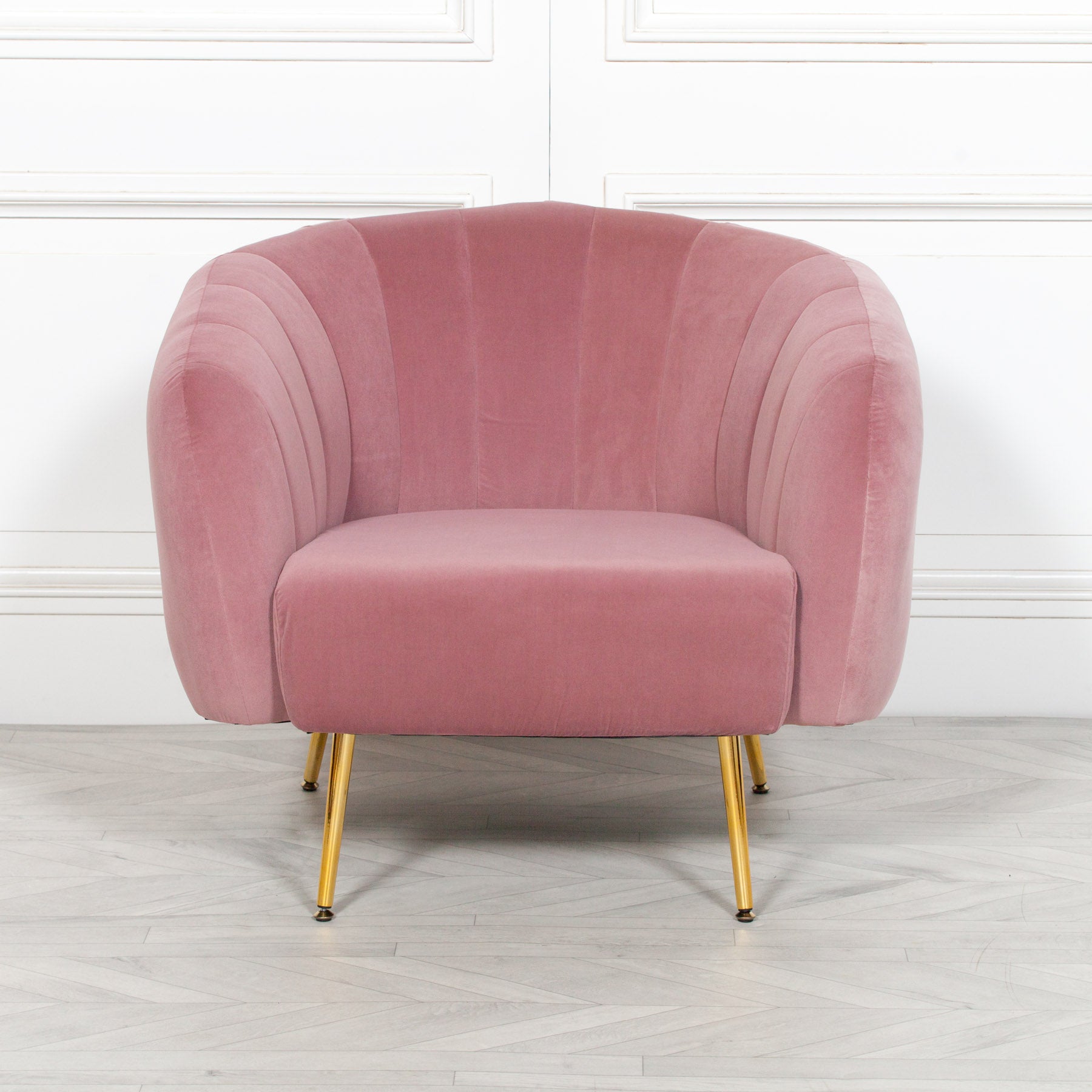 Art Deco Style Pink Velvet Armchair Perfect For Lounge Or Bedroom