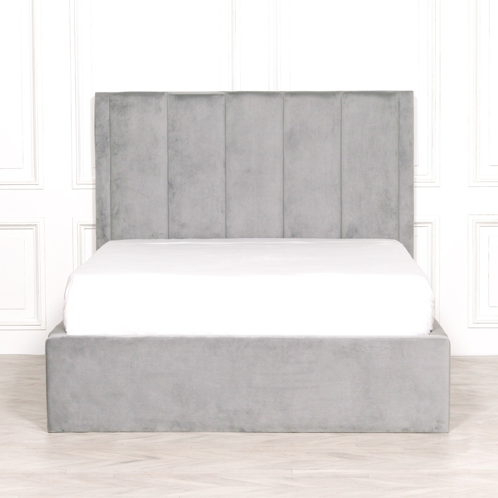 Art Deco Style Grey Colour Velvet King Size 5ft Bed