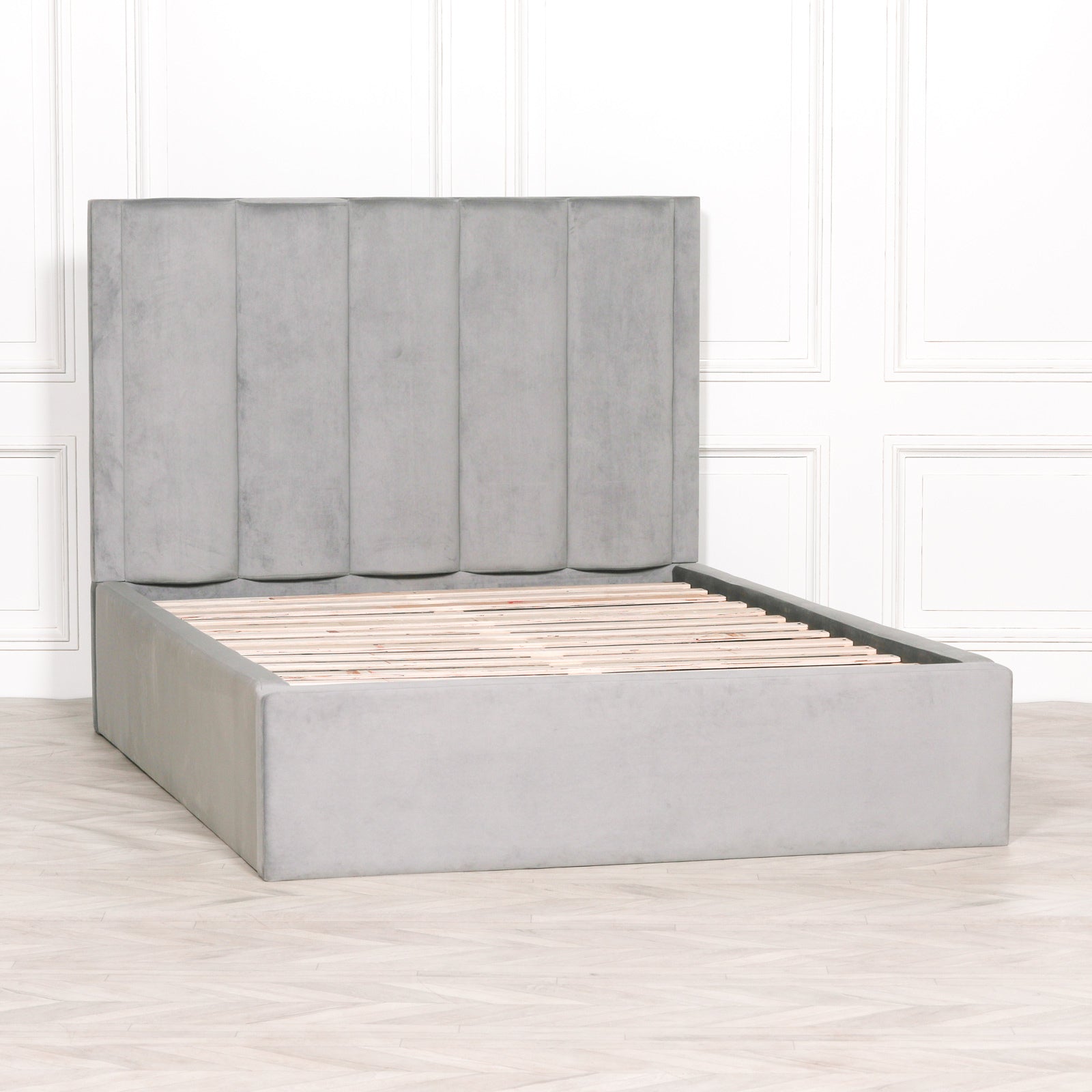 Art Deco Style Grey Colour Velvet King Size 5ft Bed