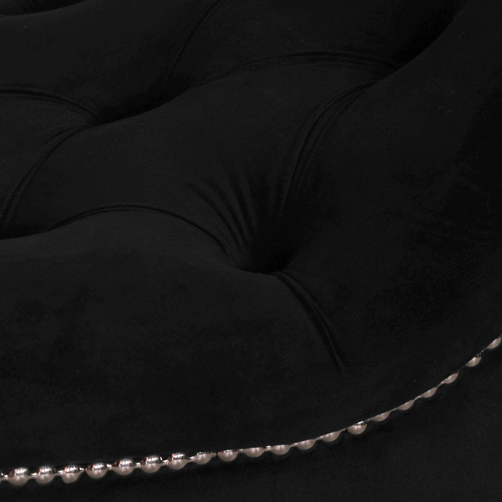 Black Velvet Bedroom Bench with Chrome Studs and Arched Wooden Legs