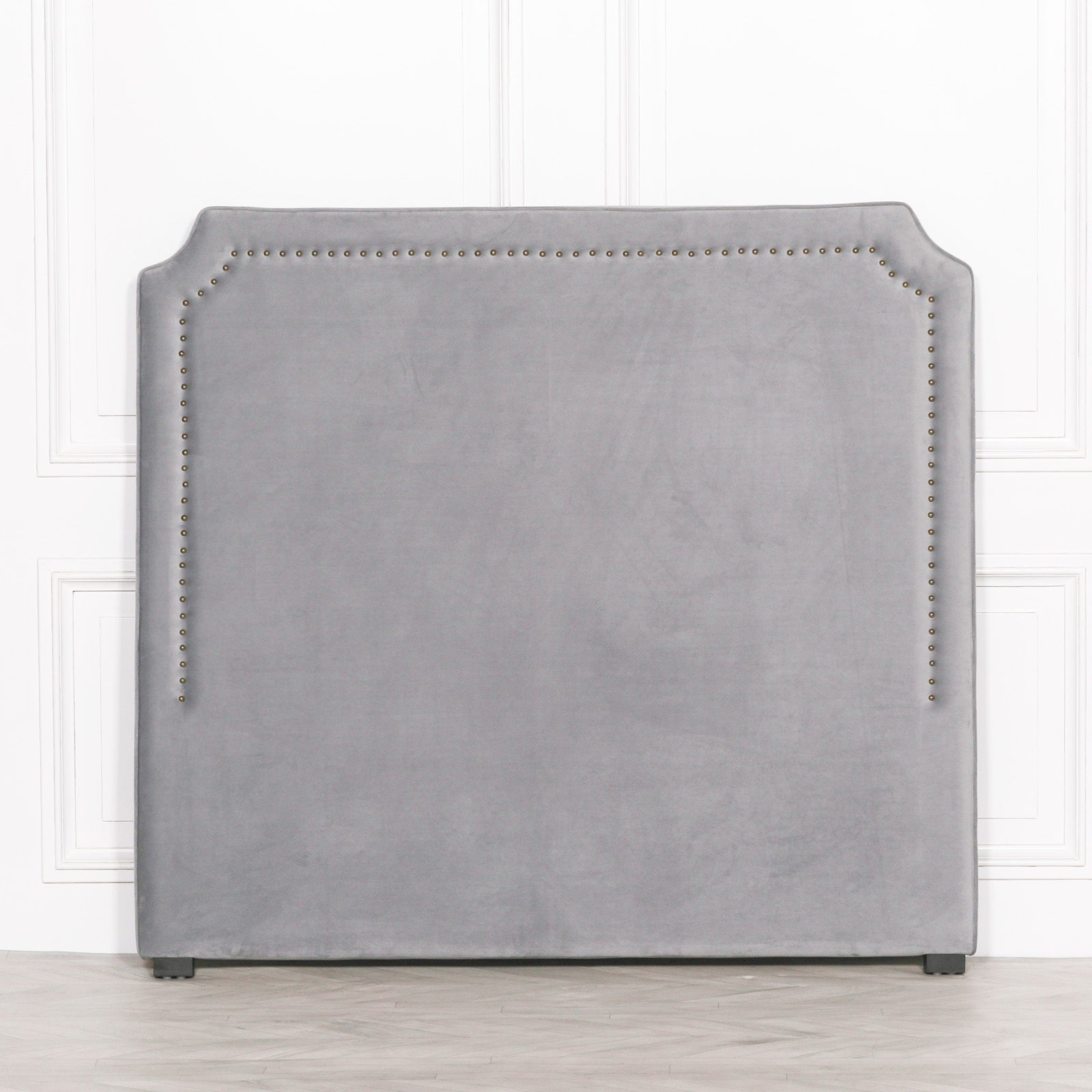 Art Deco Style Grey Colour Velvet 5ft King Size Headboard