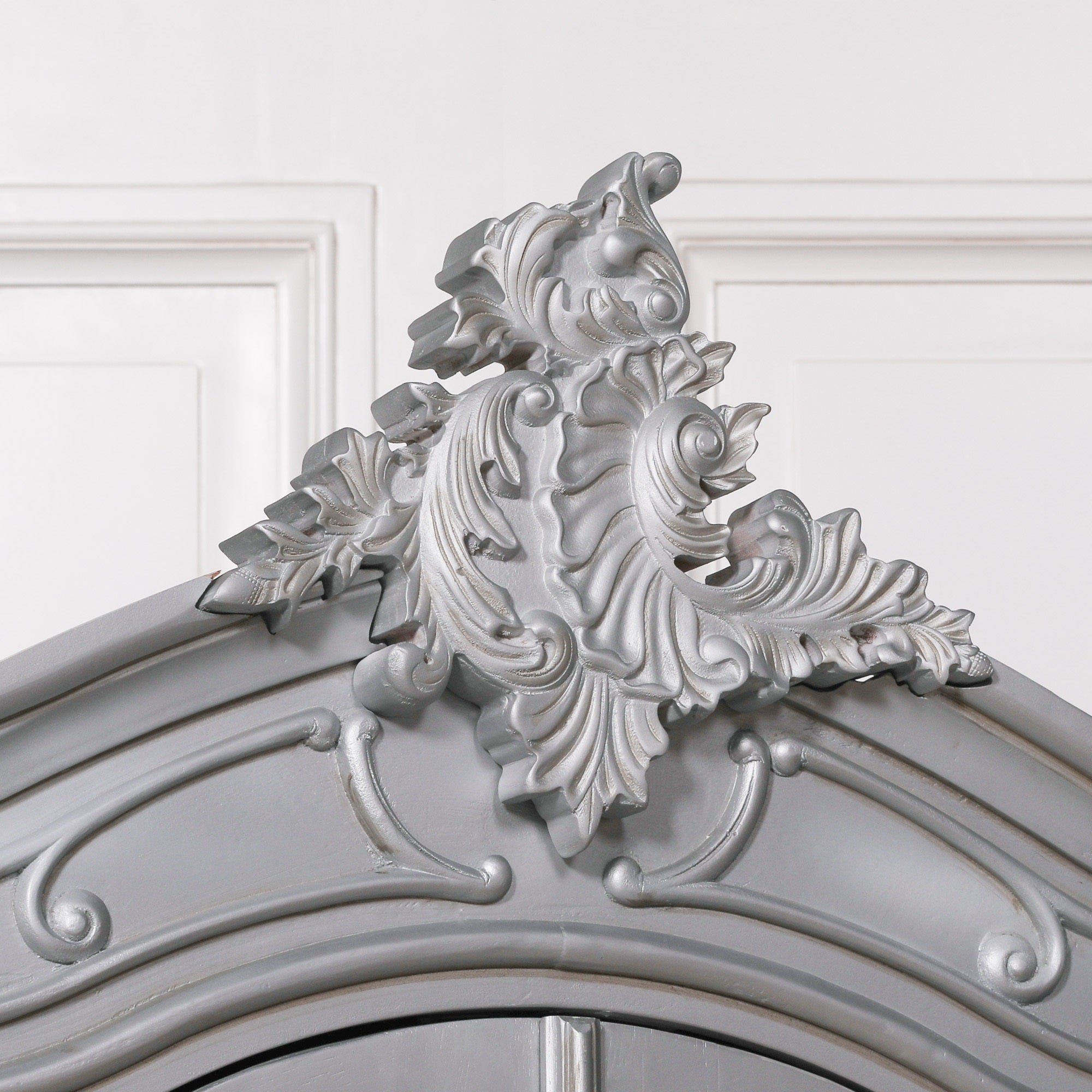 French Painted Antique Carved Double Full Mirrored Armoire