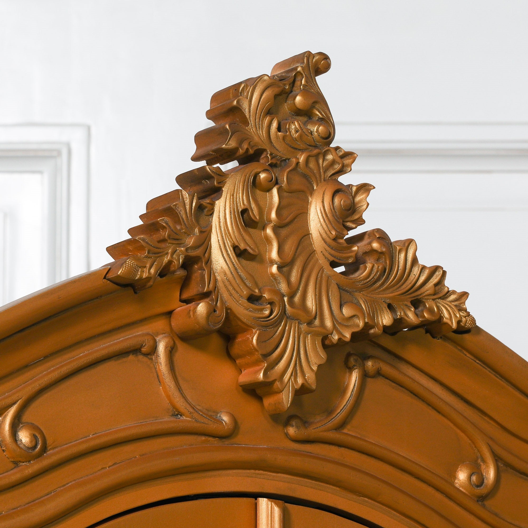 French Style Carved Mahogany Wood Double Door Full Mirrored Armoire in Gold