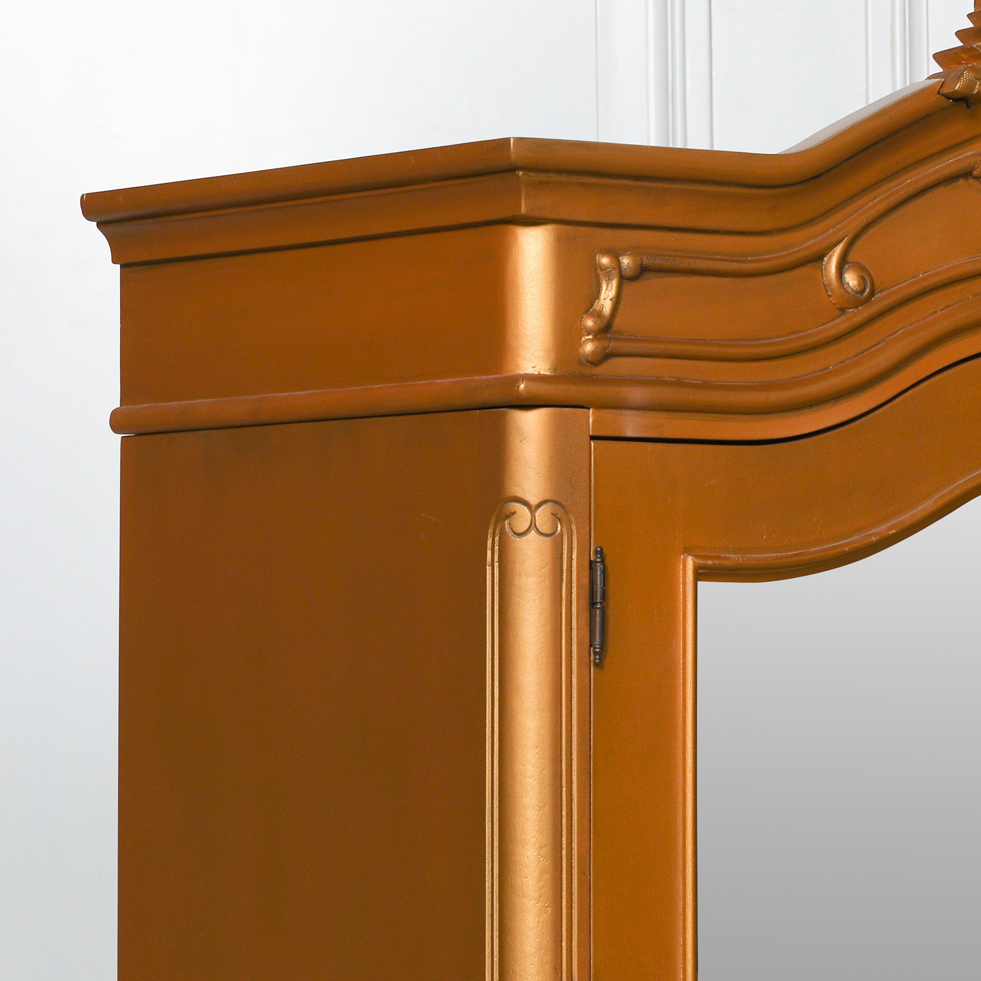 French Style Carved Mahogany Wood Double Door Full Mirrored Armoire in Gold