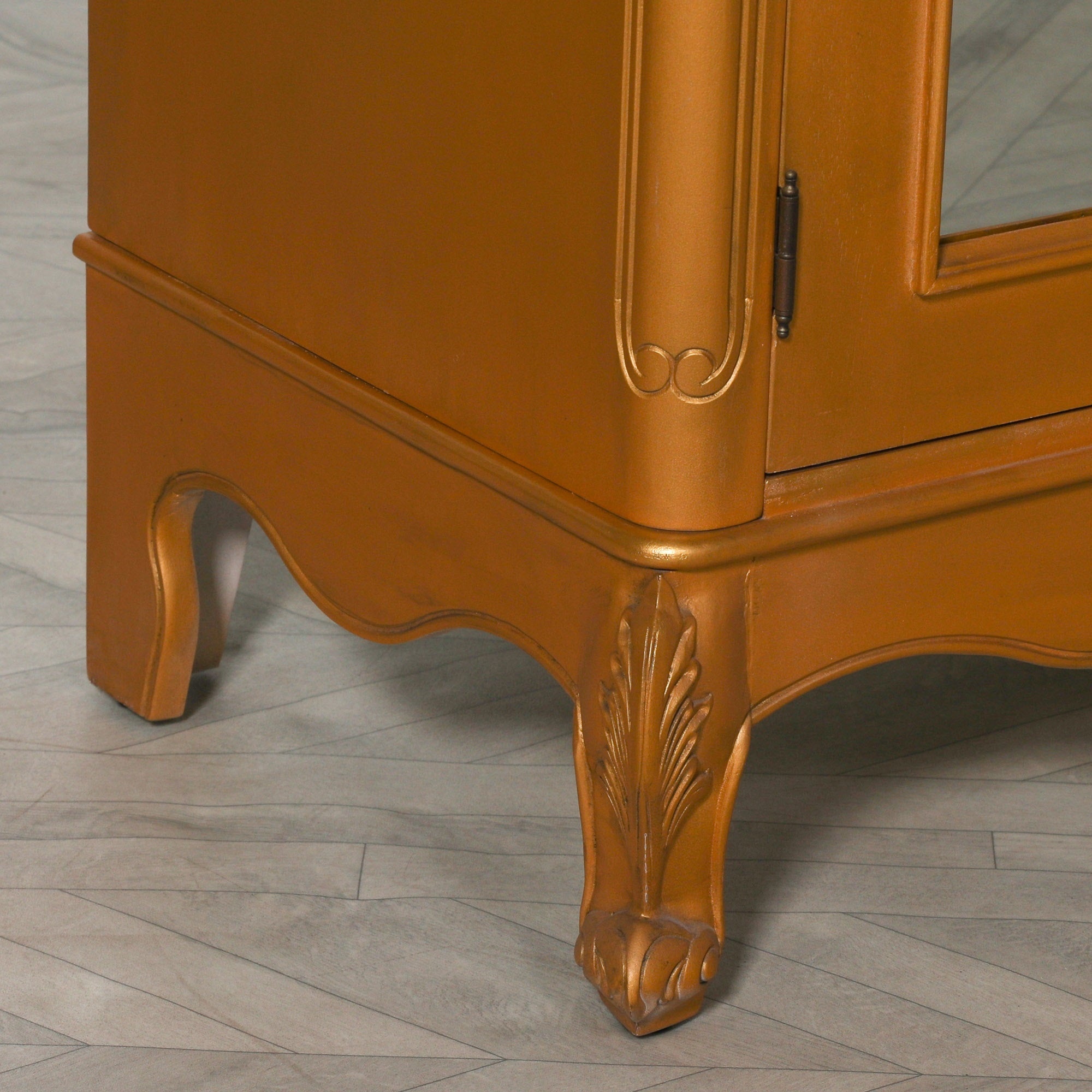 French Style Carved Mahogany Wood Double Door Full Mirrored Armoire in Gold