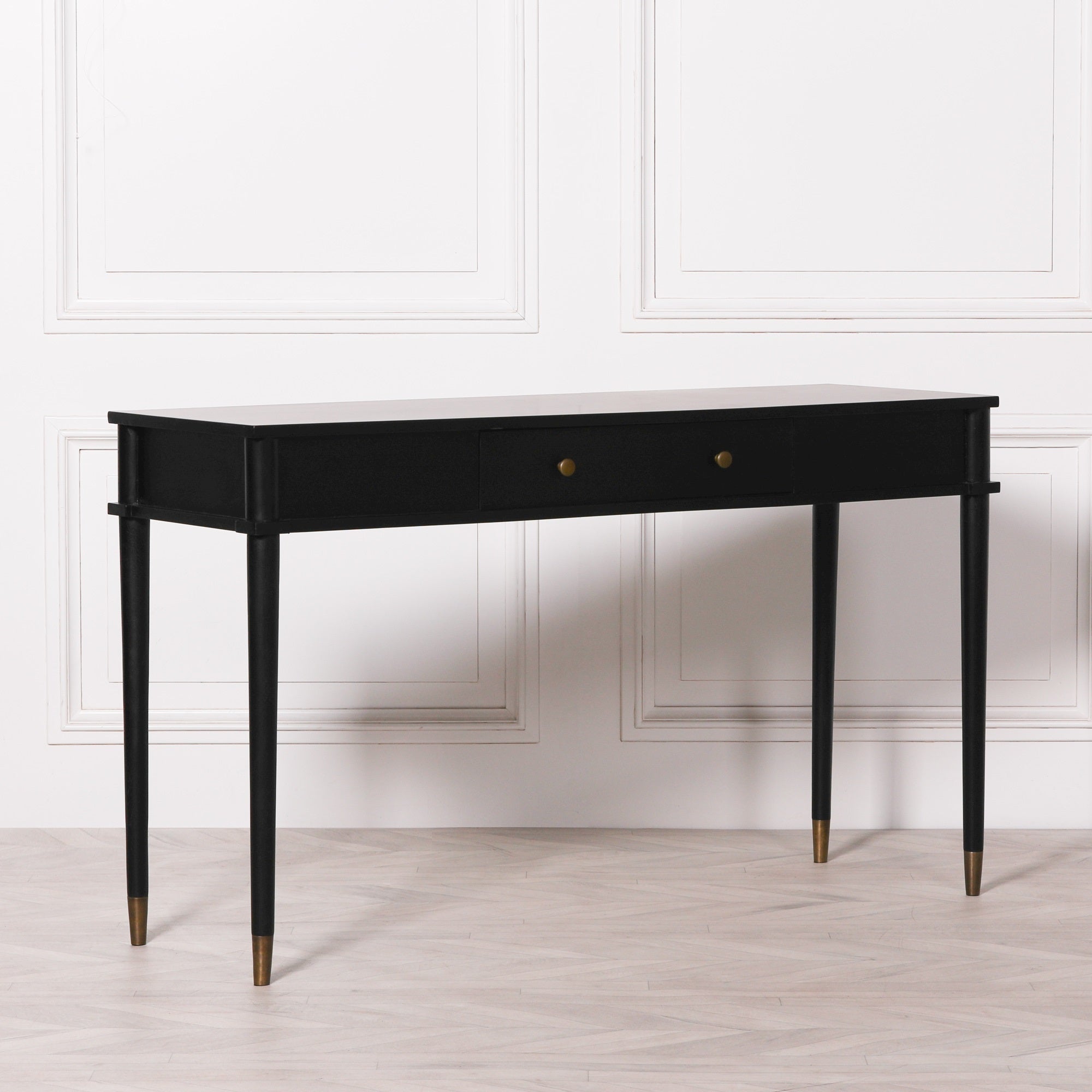 Classic One Drawer Black Console Table With Gold Colour Feet
