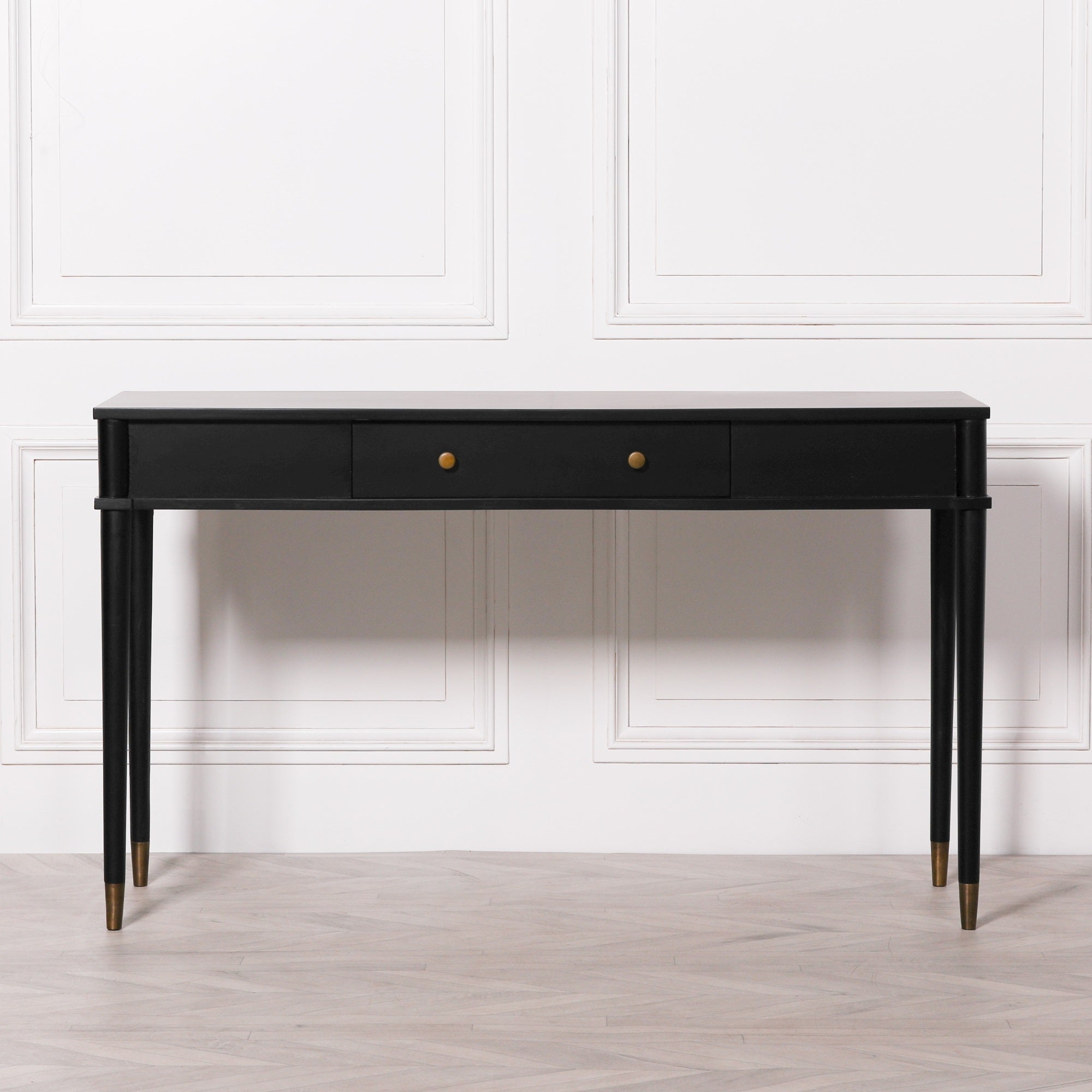 Classic One Drawer Black Console Table With Gold Colour Feet