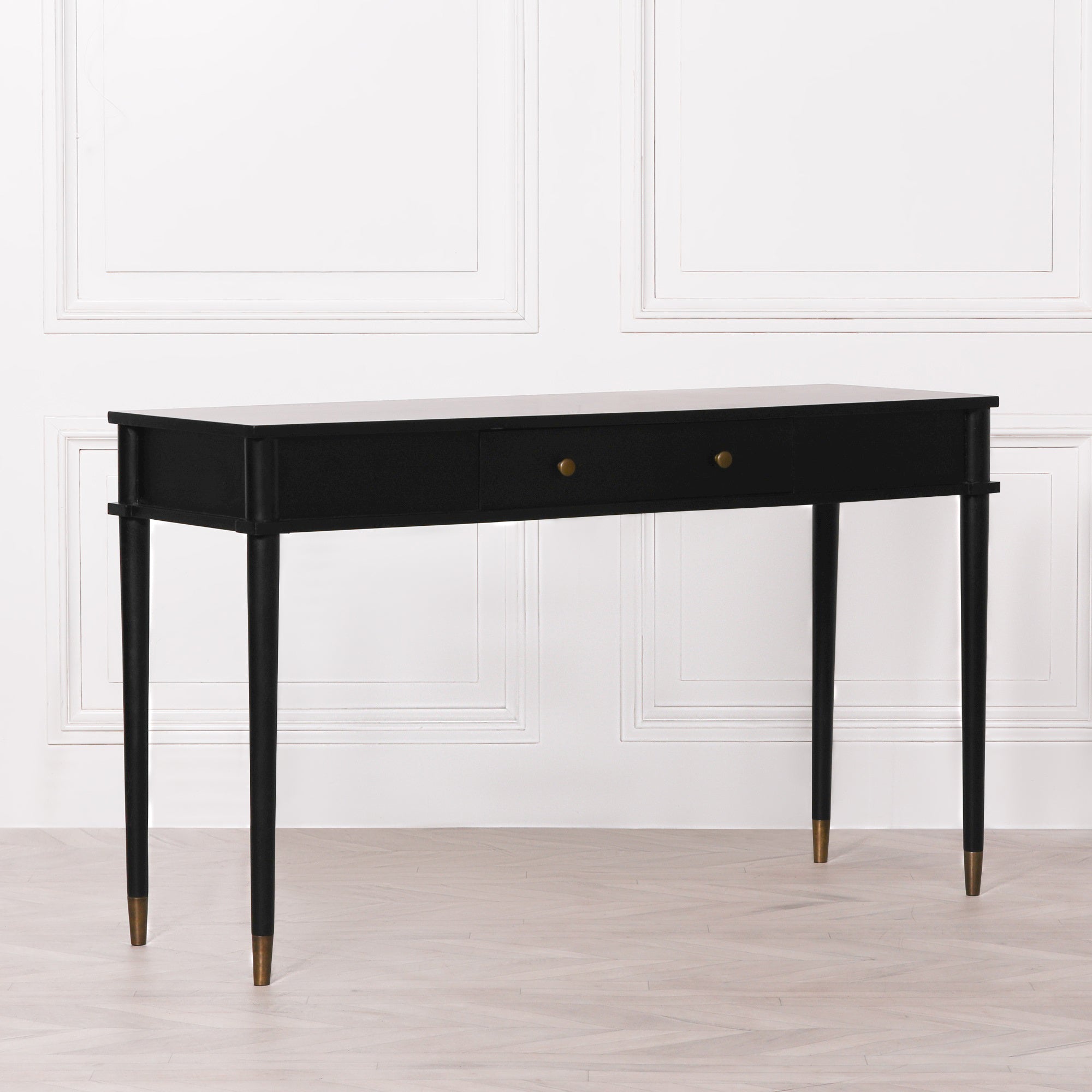 Classic One Drawer Black Console Table With Gold Colour Feet