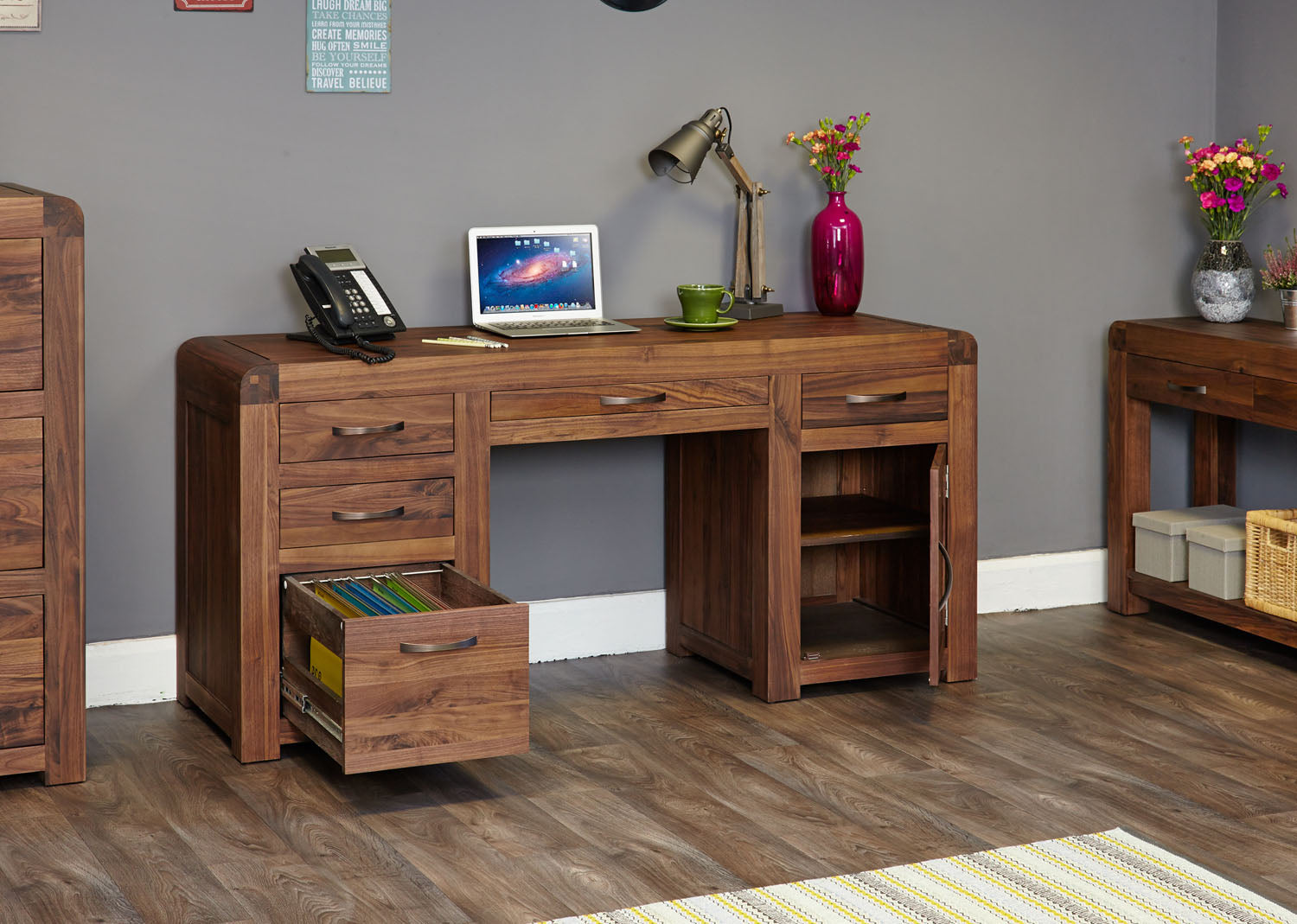 Shiro Walnut Twin Pedestal Computer Desk