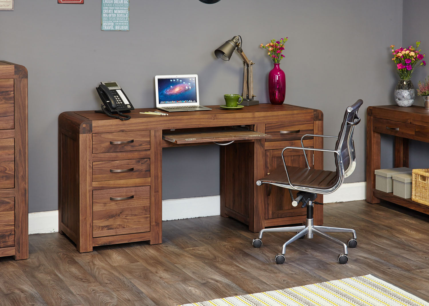 Shiro Walnut Twin Pedestal Computer Desk