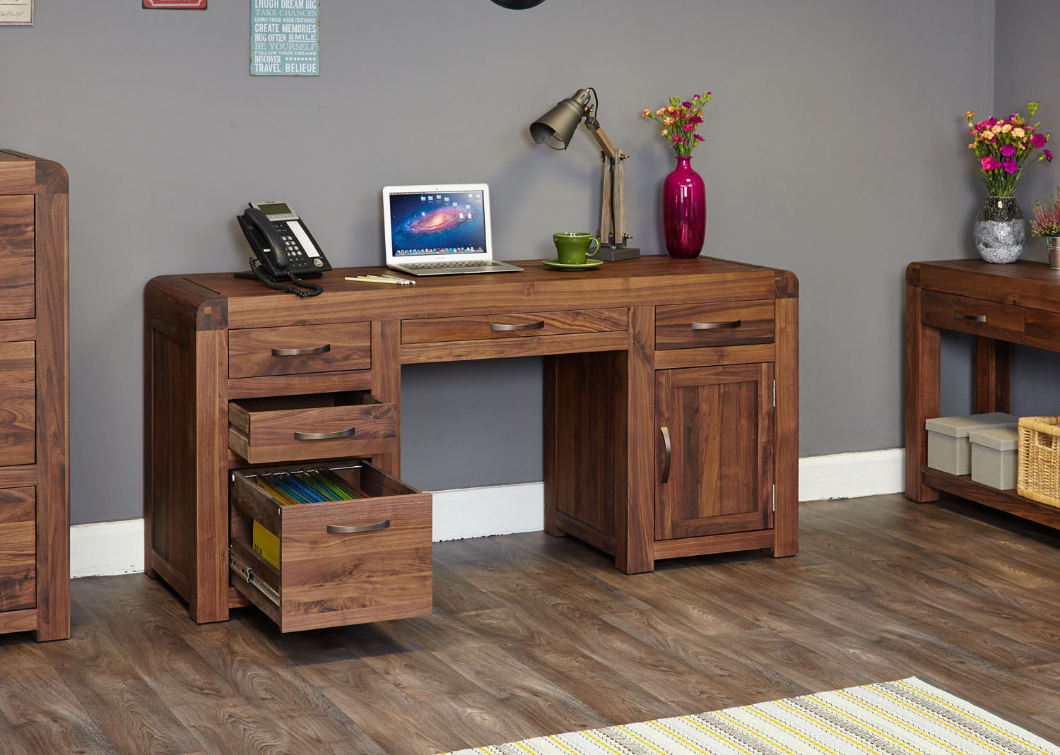 Shiro Walnut Twin Pedestal Computer Desk