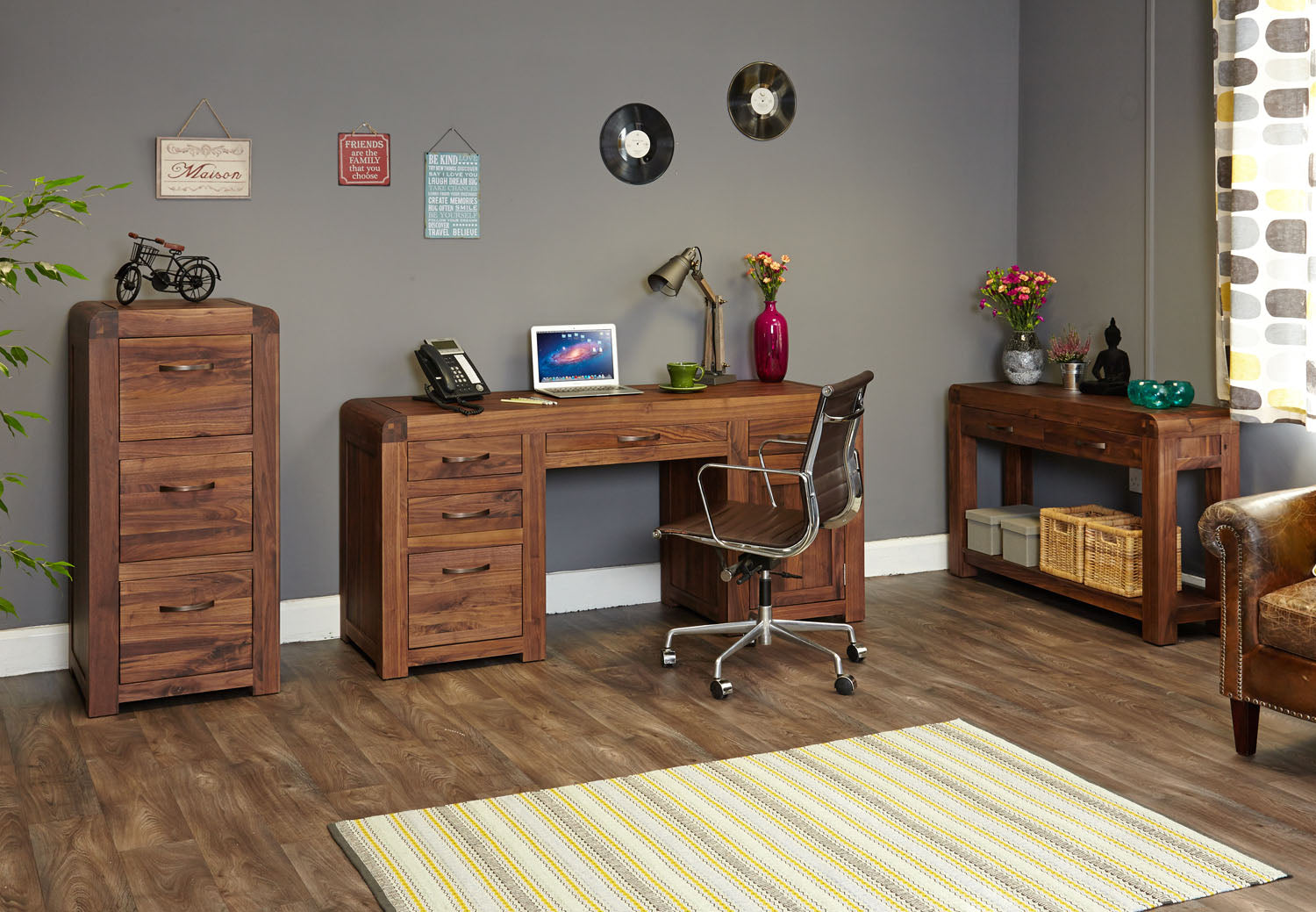 Shiro Walnut Twin Pedestal Computer Desk