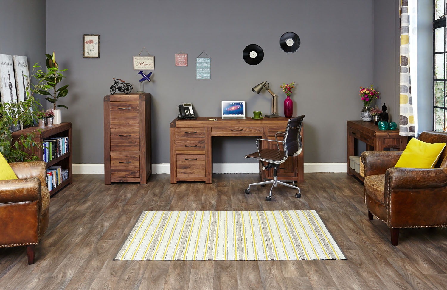Shiro Walnut Twin Pedestal Computer Desk