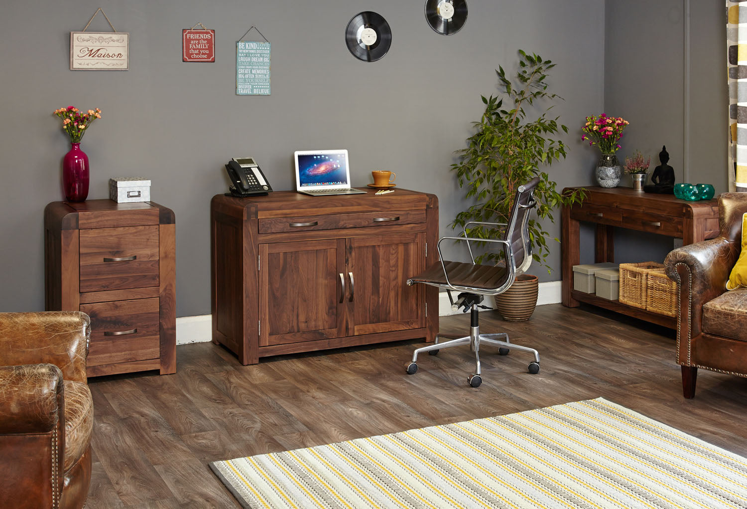Shiro Walnut Two Drawer Filing Cabinet