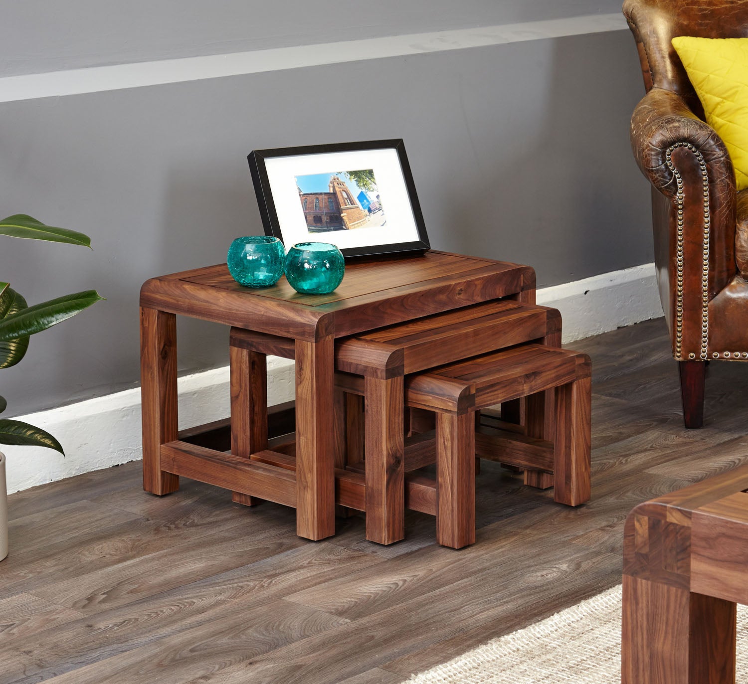 Shiro Walnut Nest of 3 Coffee Tables