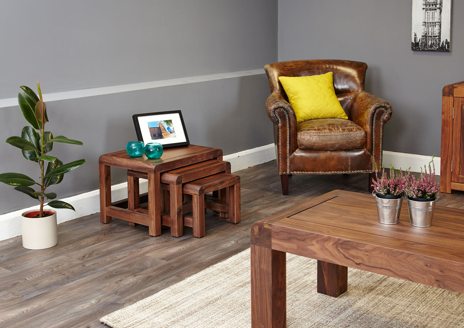 Shiro Walnut Nest of 3 Coffee Tables