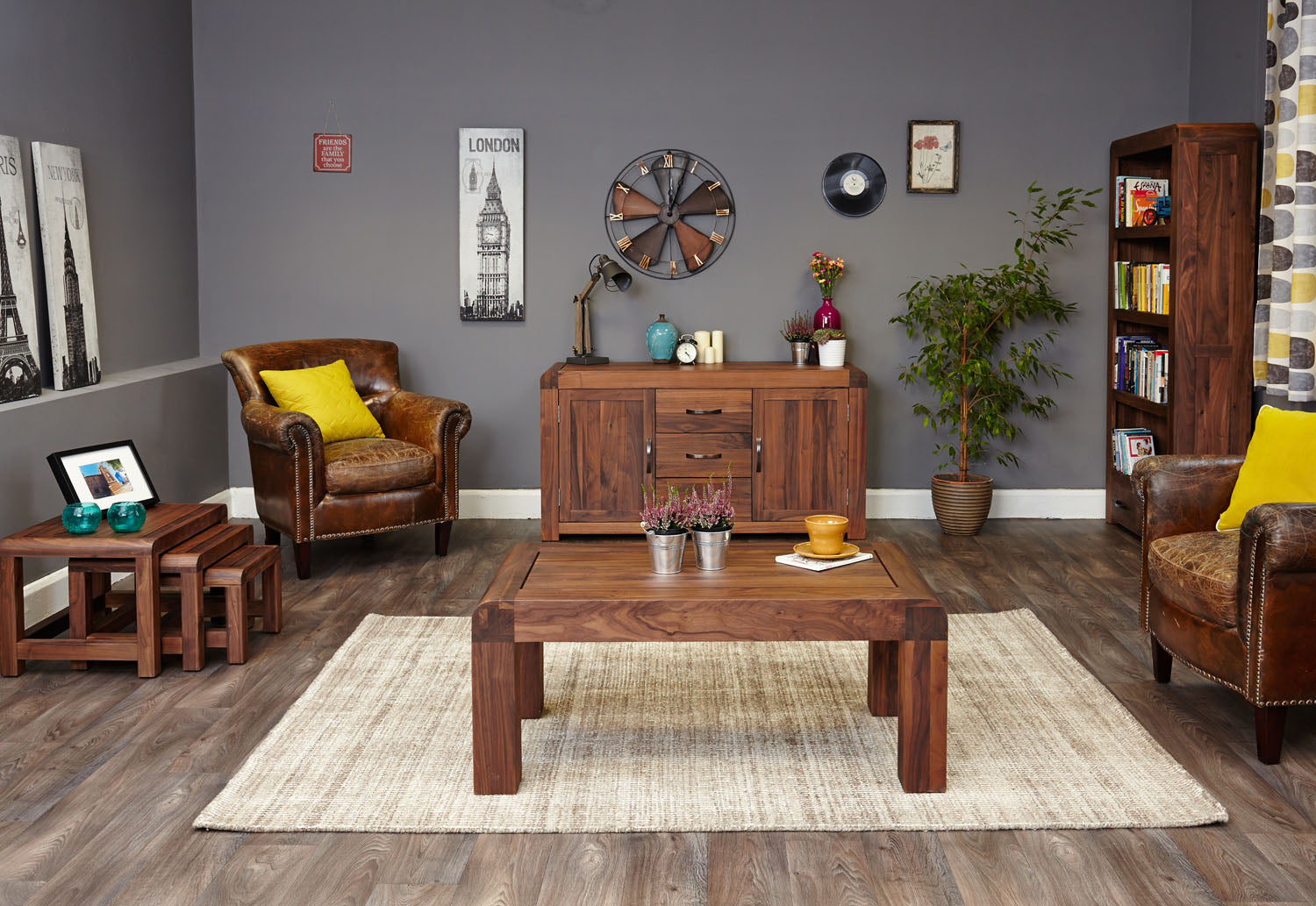 Shiro Walnut Nest of 3 Coffee Tables