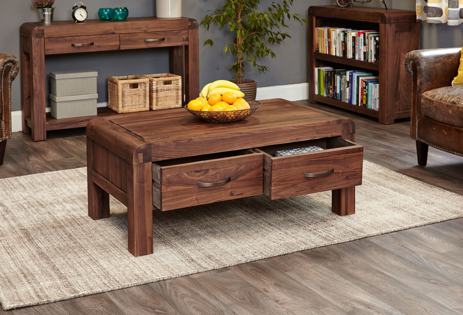 Shiro Walnut Four Drawer Coffee Table