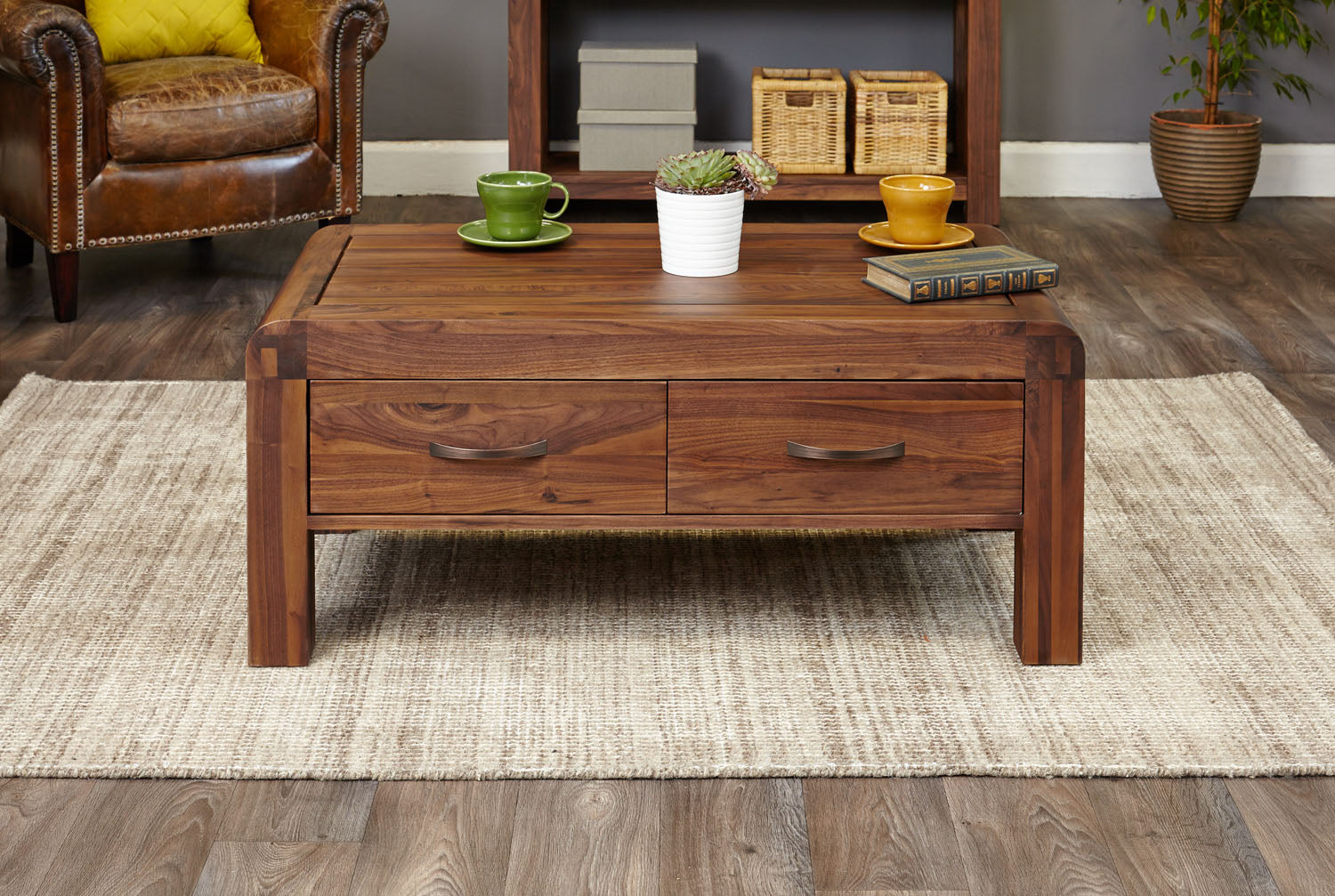 Shiro Walnut Four Drawer Coffee Table