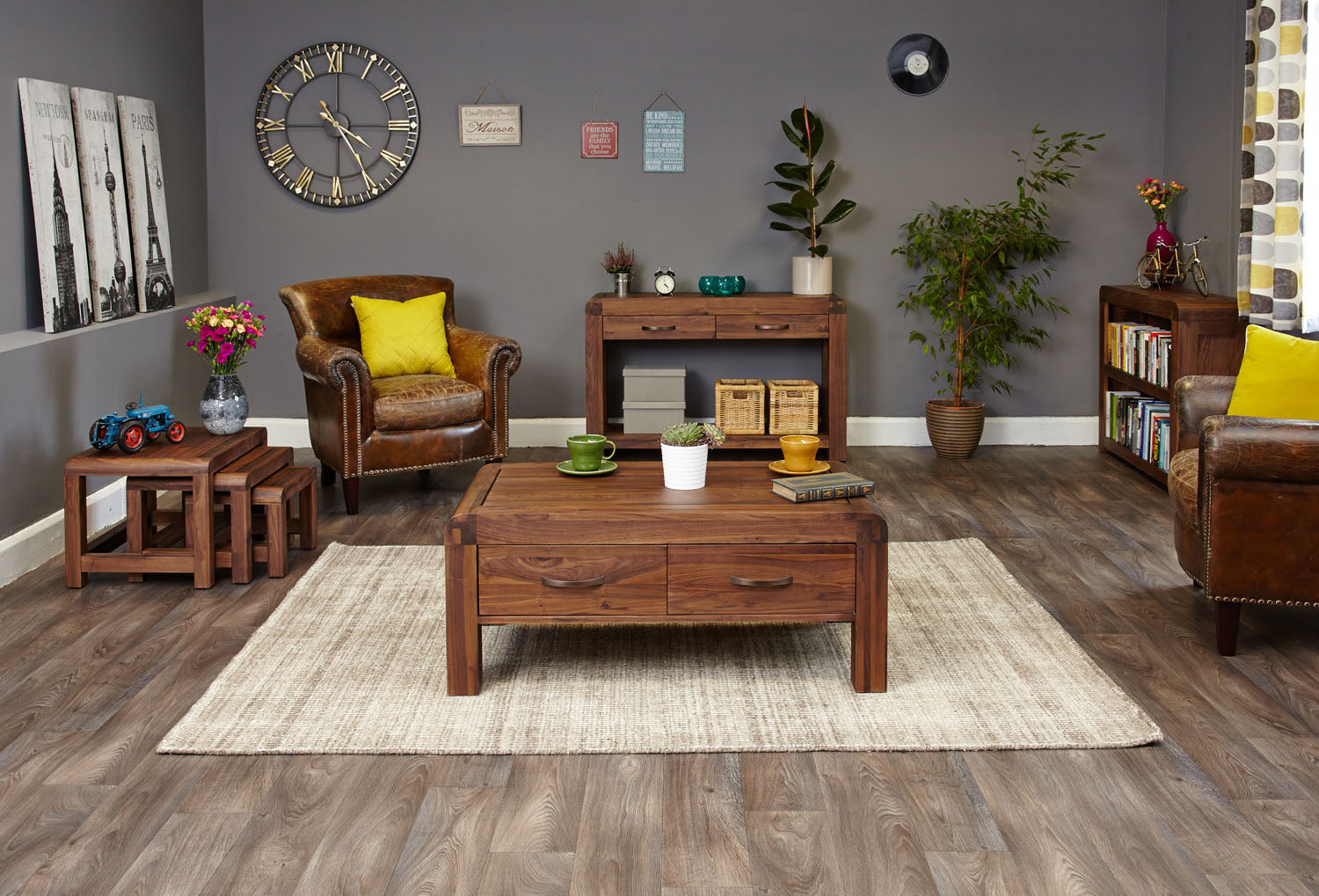 Shiro Walnut Four Drawer Coffee Table