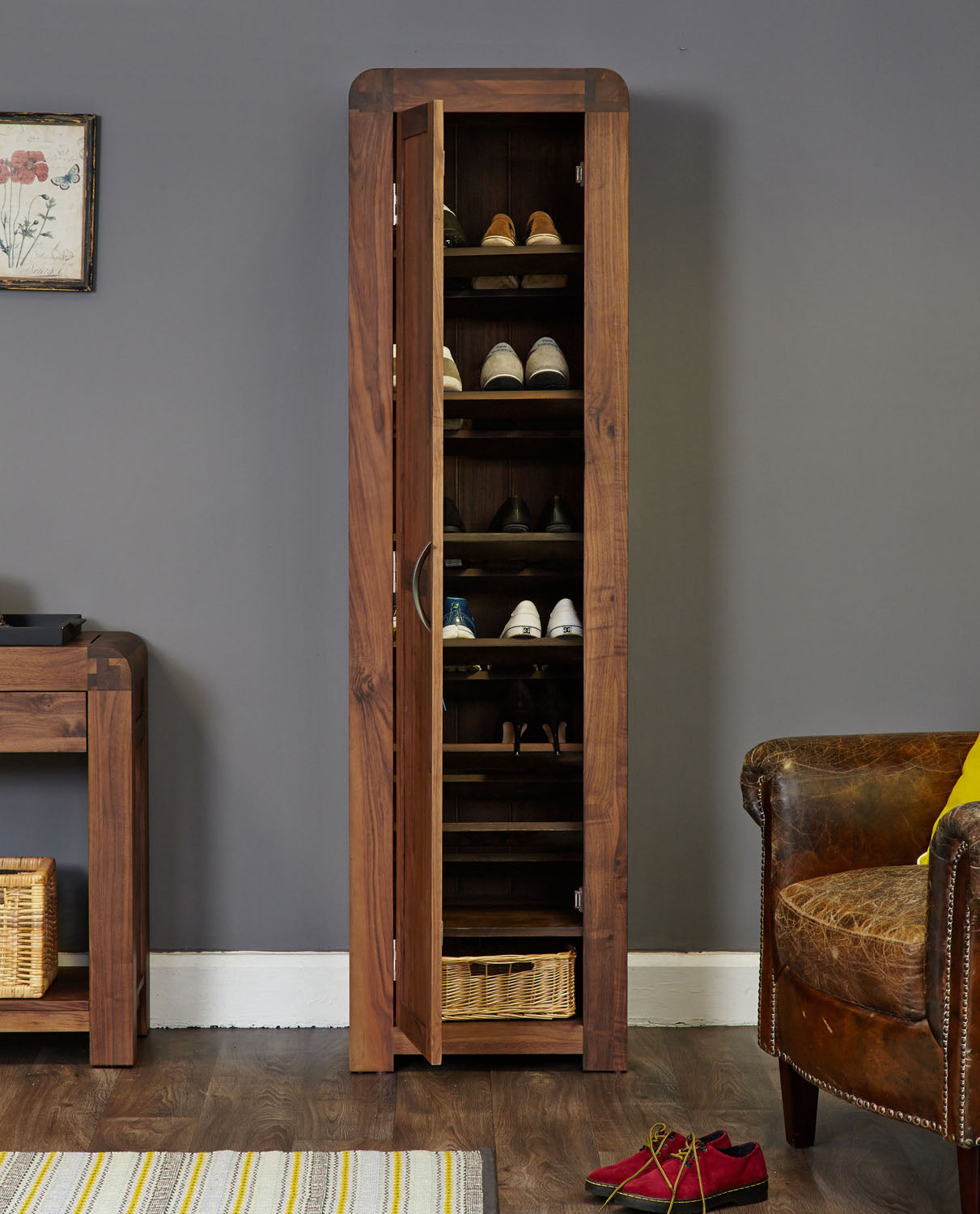 Shiro Walnut Tall Shoe Cupboard