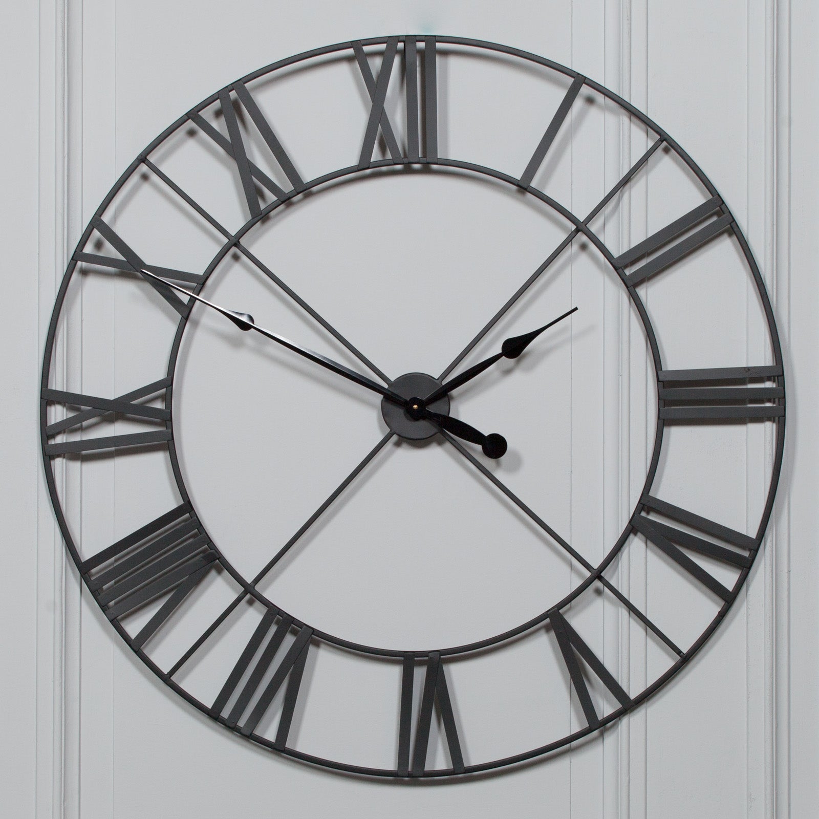 Extra Large 110cm Black Colour Metal Roman Numeral Wall Clock