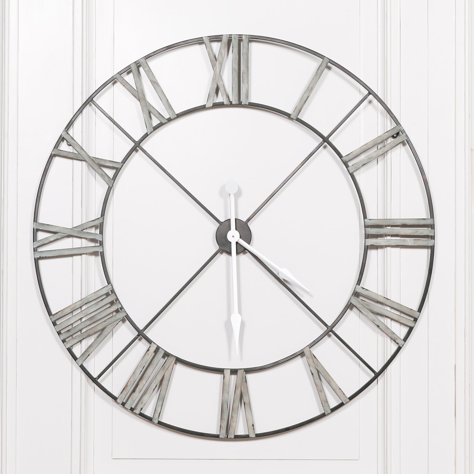Extra Large 110cm Distressed Vintage Green Colour Roman Numeral Wall Clock