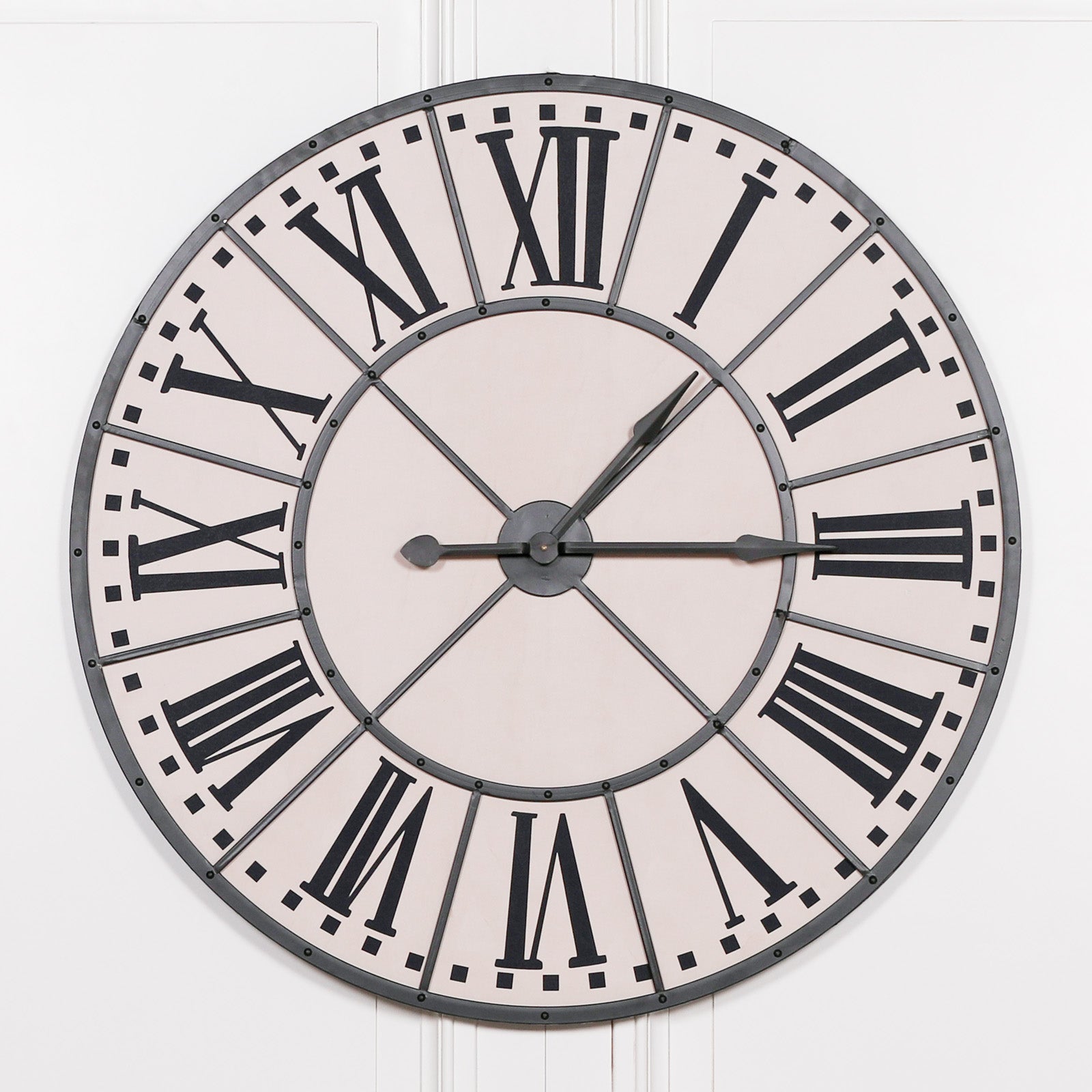 Large 105cm Vintage Metal Wall Clock with Roman Numerals