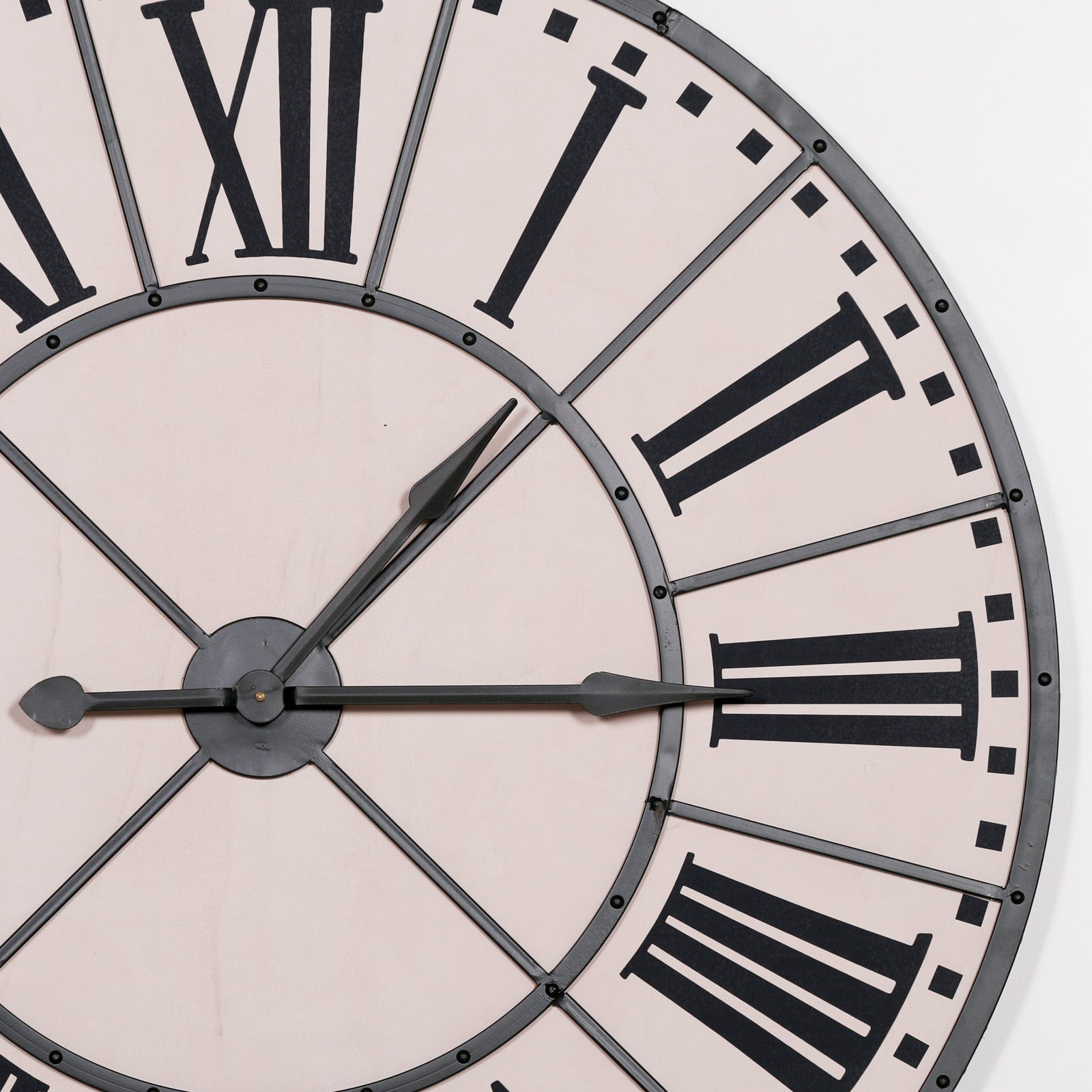 Large 105cm Vintage Metal Wall Clock with Roman Numerals