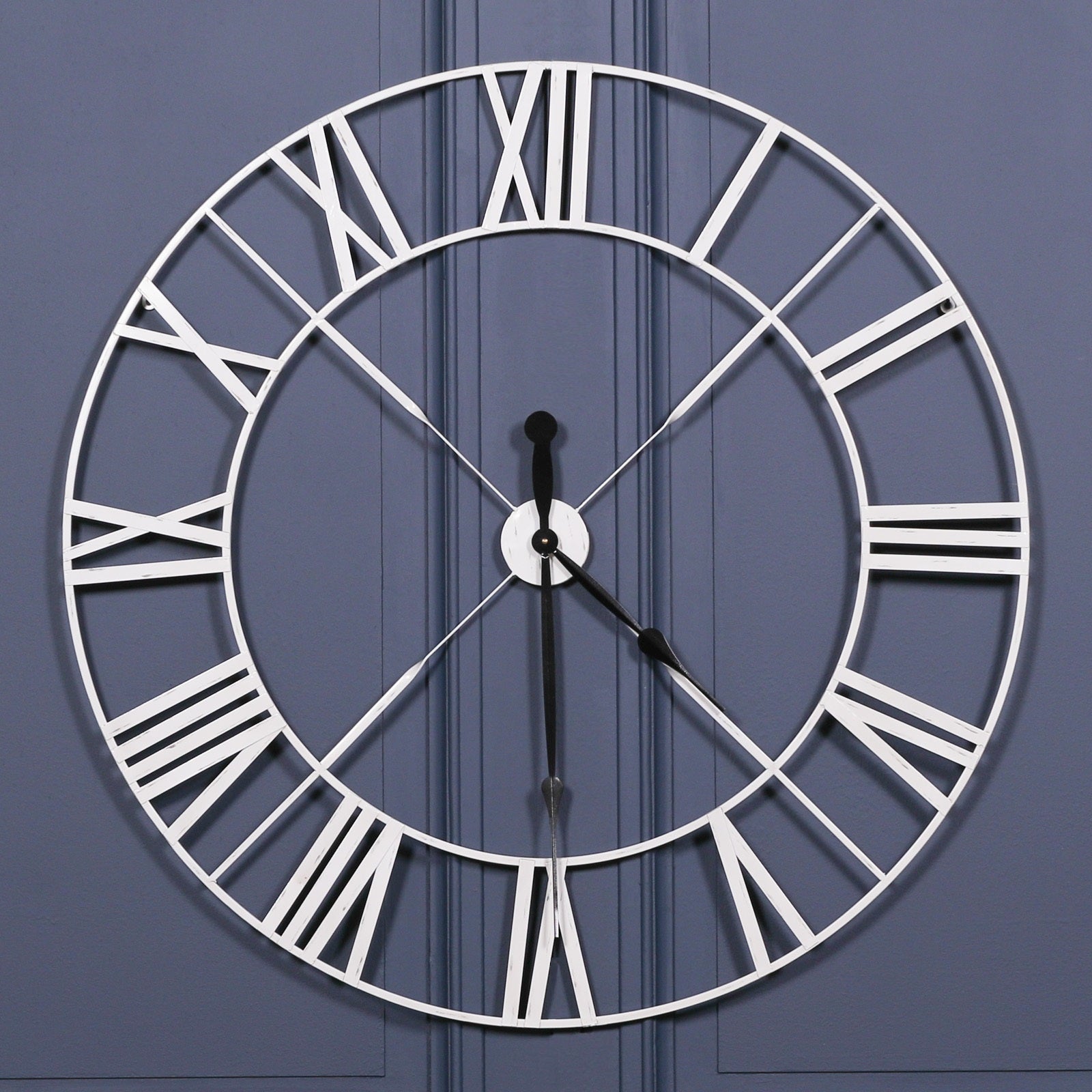 Large 110cm Distressed Off White Metal Twist Frame Wall Clock