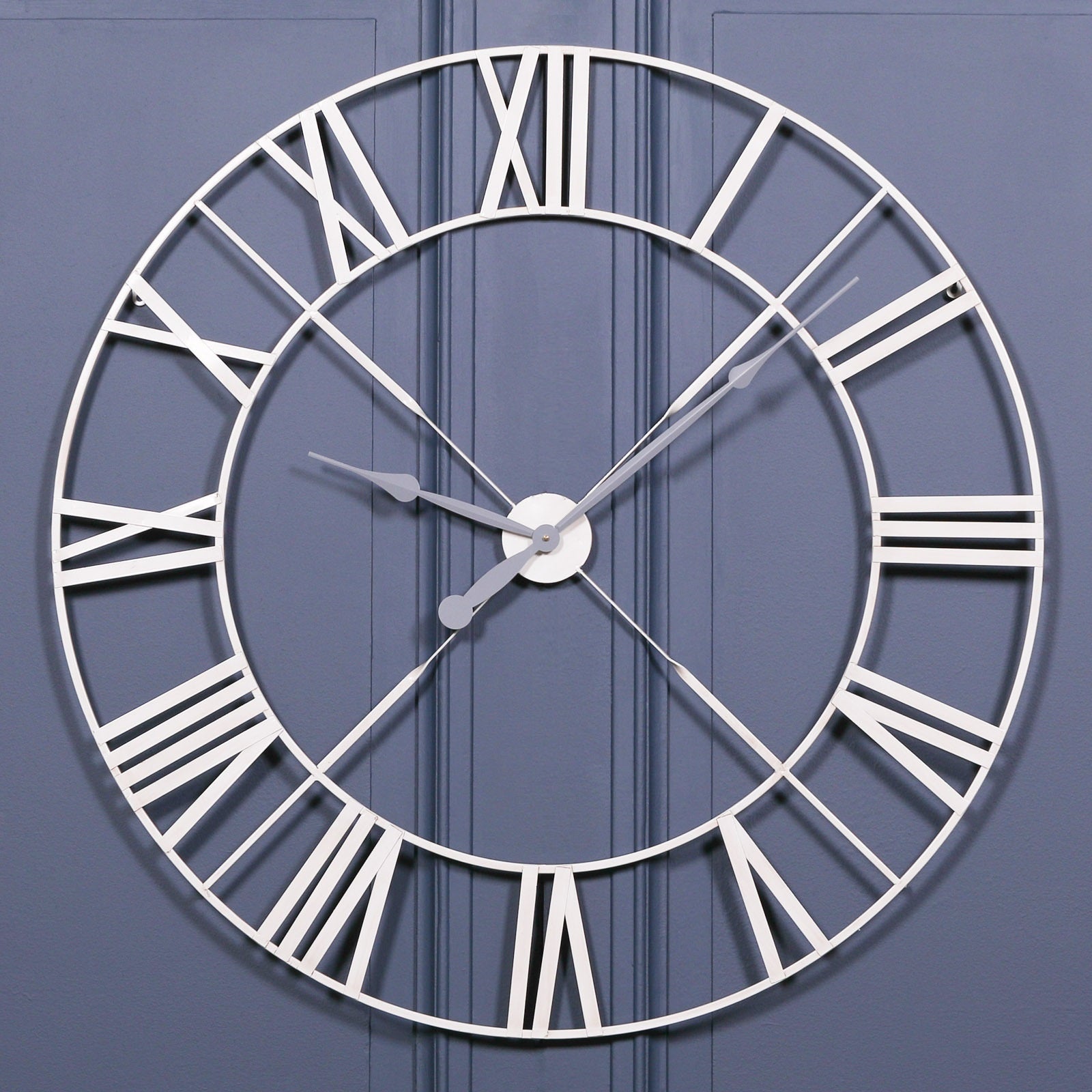 Extra Large 110cm Distressed Cream Twisted Metal Frame Wall Clock