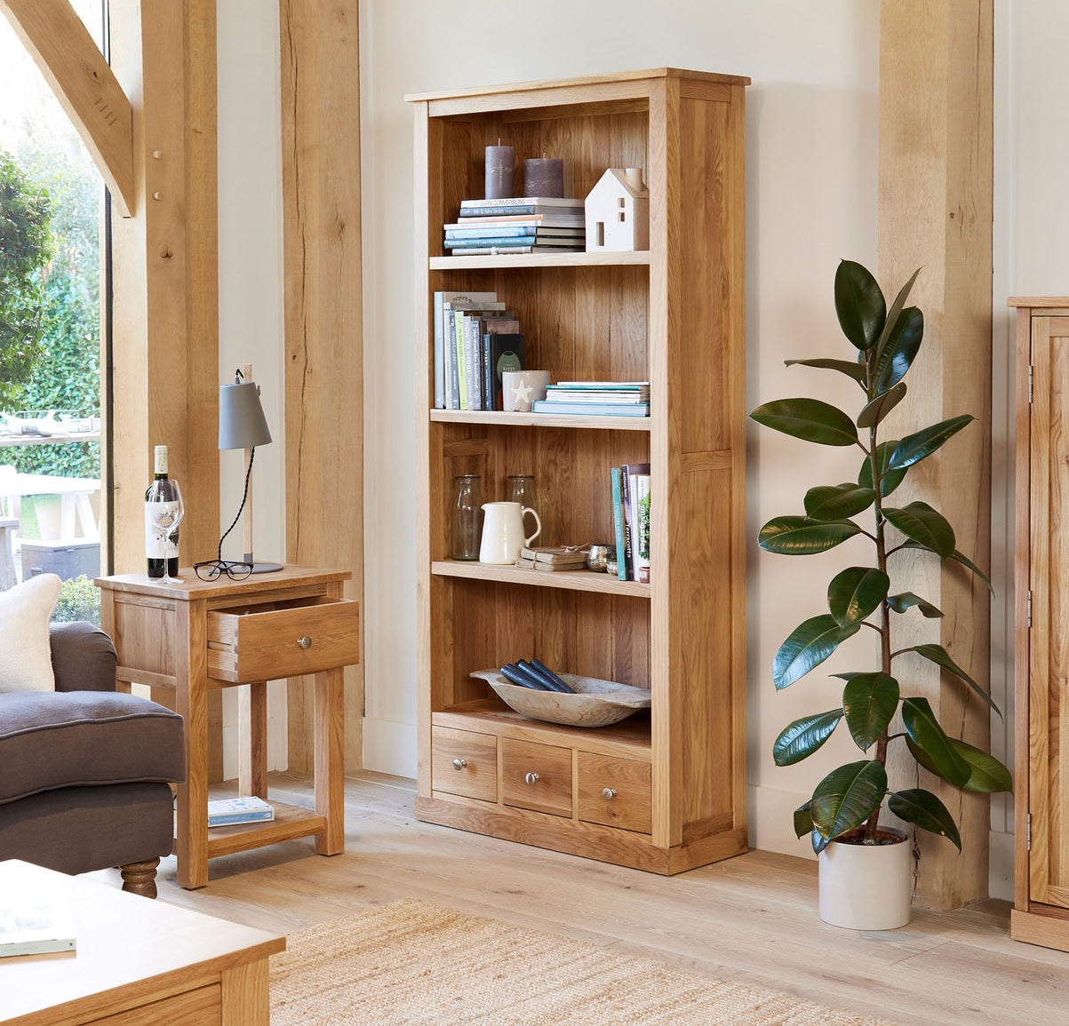 Mobel Oak Large 3 Drawer Bookcase