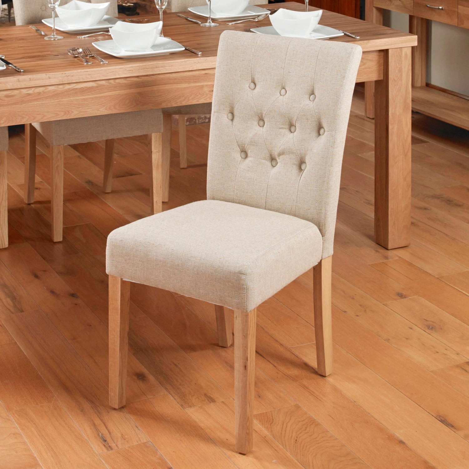 Oak Flare Back Upholstered Dining Chair - Biscuit (Pack of Two)