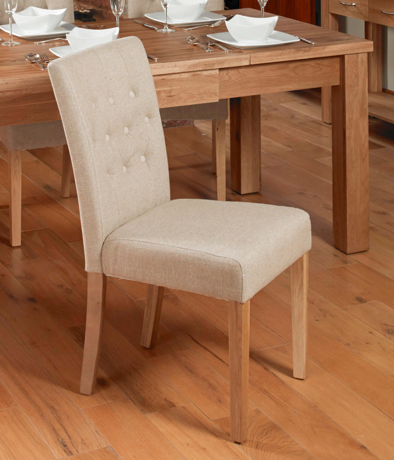 Oak Flare Back Upholstered Dining Chair - Biscuit (Pack of Two)