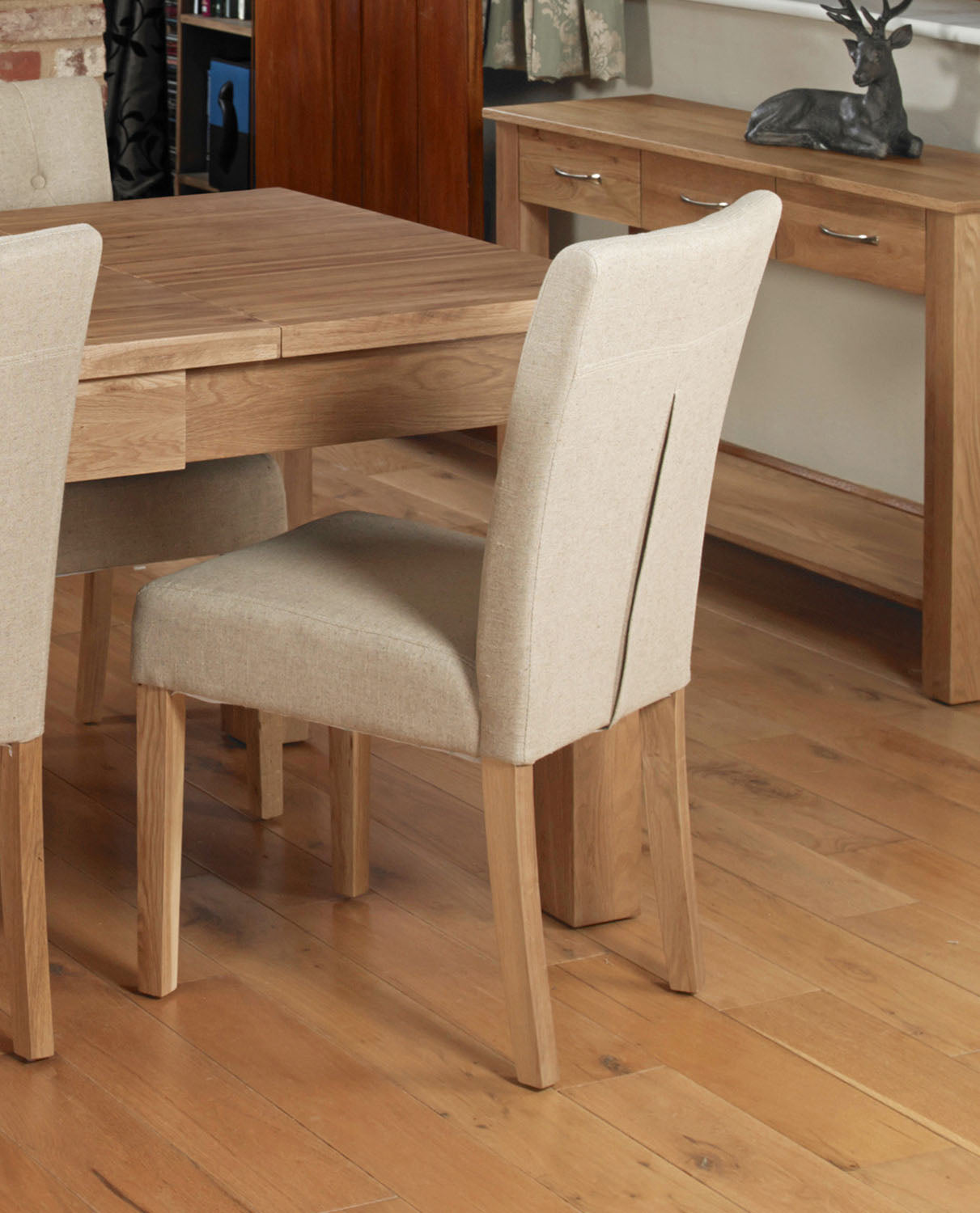 Oak Flare Back Upholstered Dining Chair - Biscuit (Pack of Two)