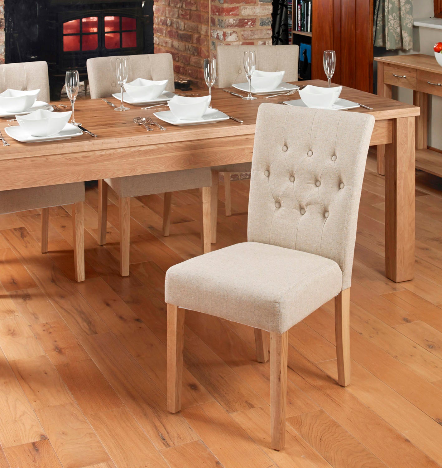 Oak Flare Back Upholstered Dining Chair - Biscuit (Pack of Two)