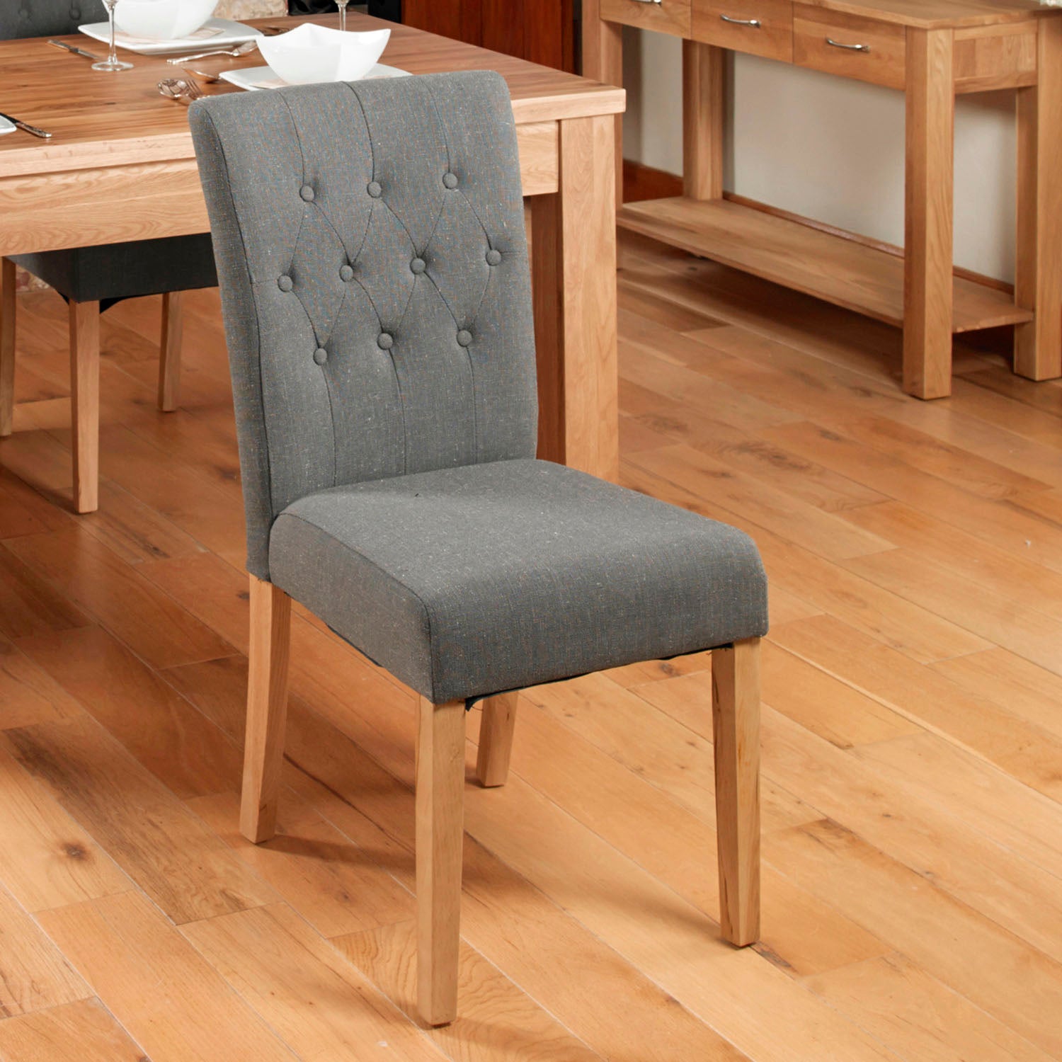 Oak Flare Back Upholstered Dining Chair - Slate (Pack of Two)