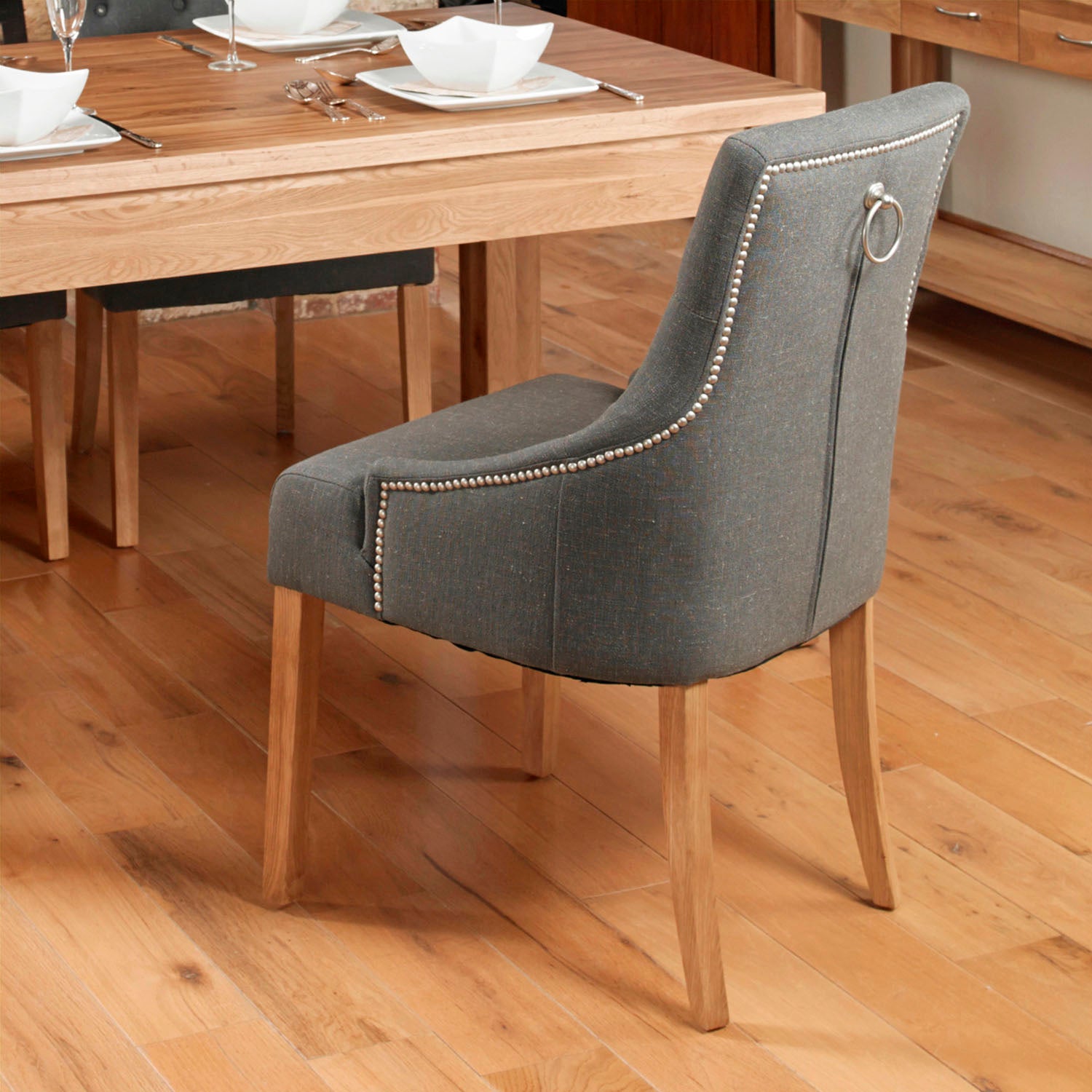 Oak Accent Upholstered Dining Chair - Slate (Pack Of Two)