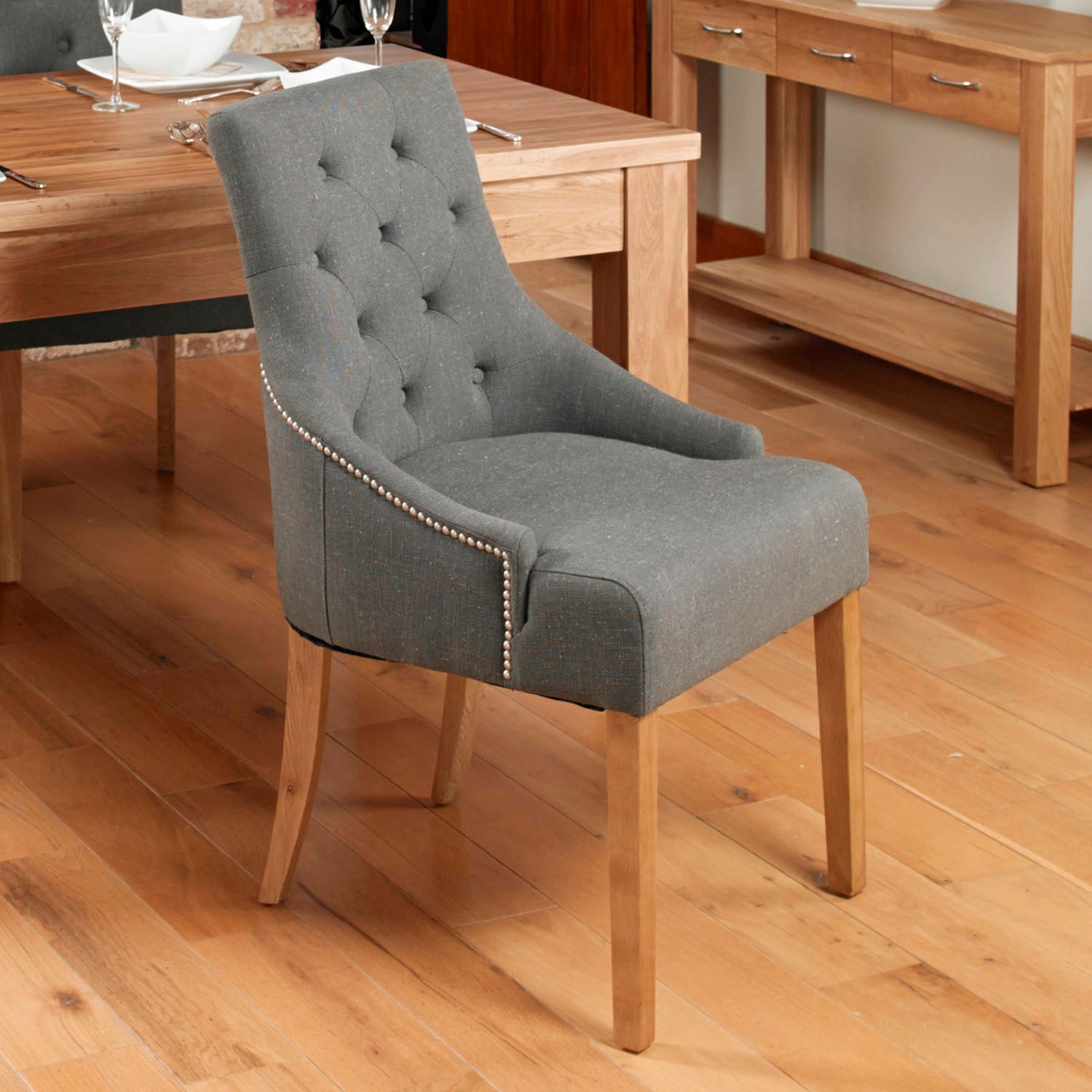 Oak Accent Upholstered Dining Chair - Slate (Pack Of Two)