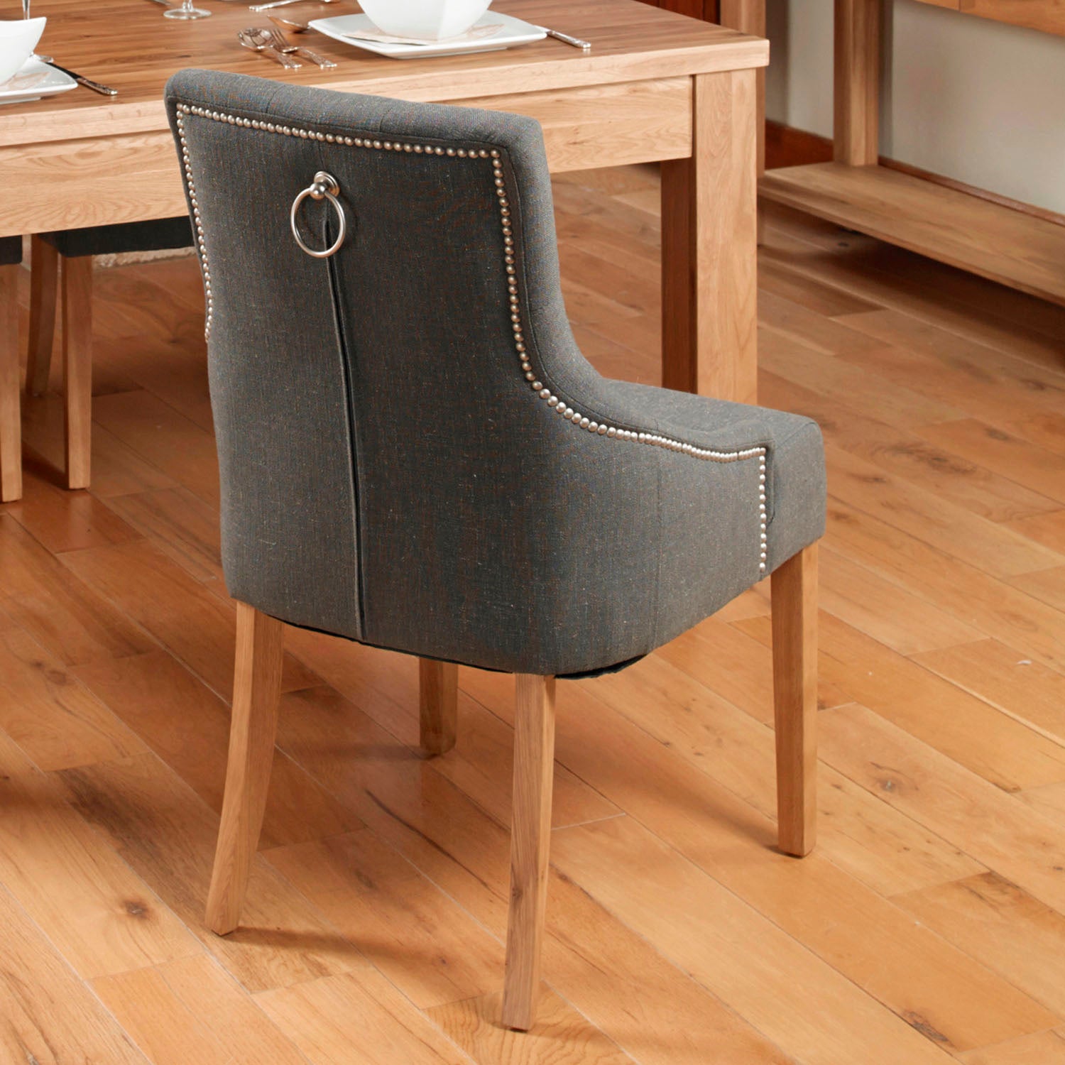 Oak Accent Upholstered Dining Chair - Slate (Pack Of Two)