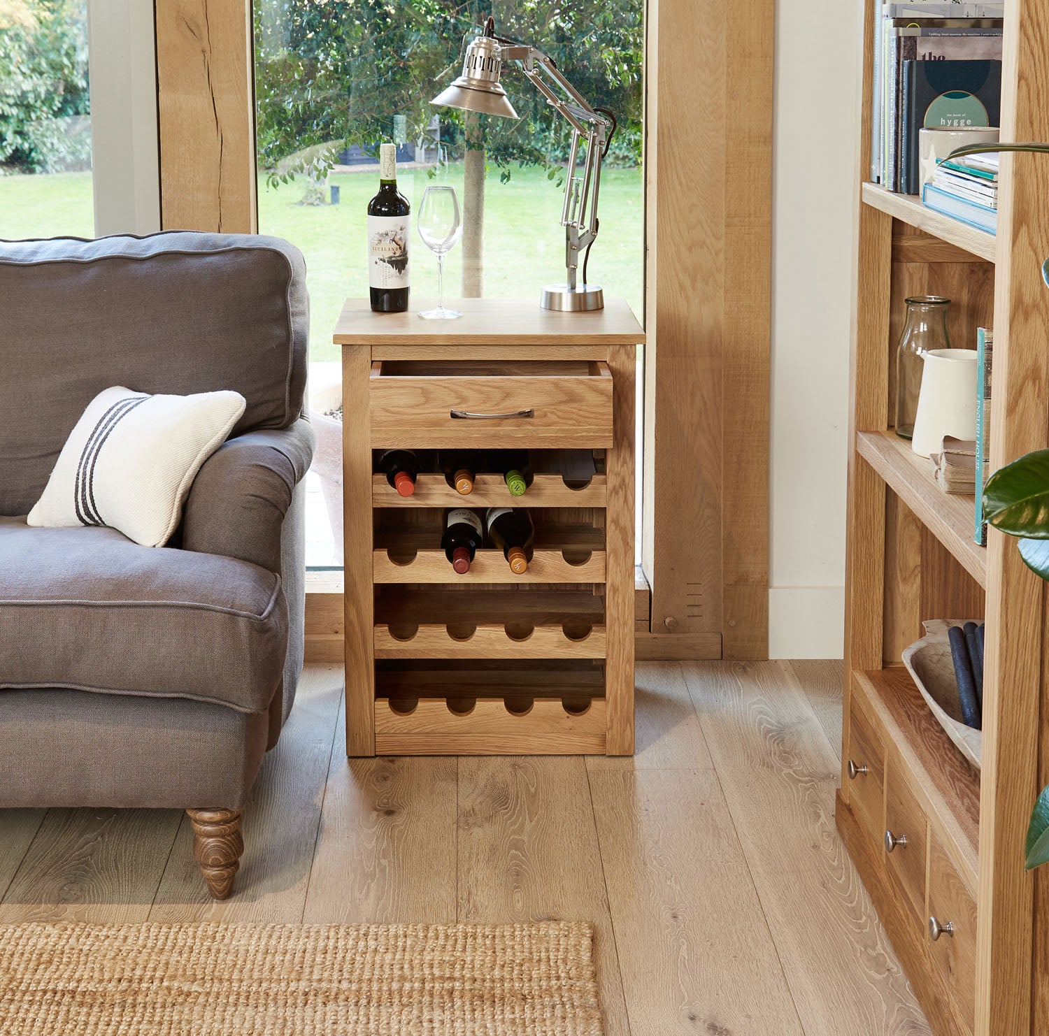 Mobel Oak Wine Rack Lamp Table