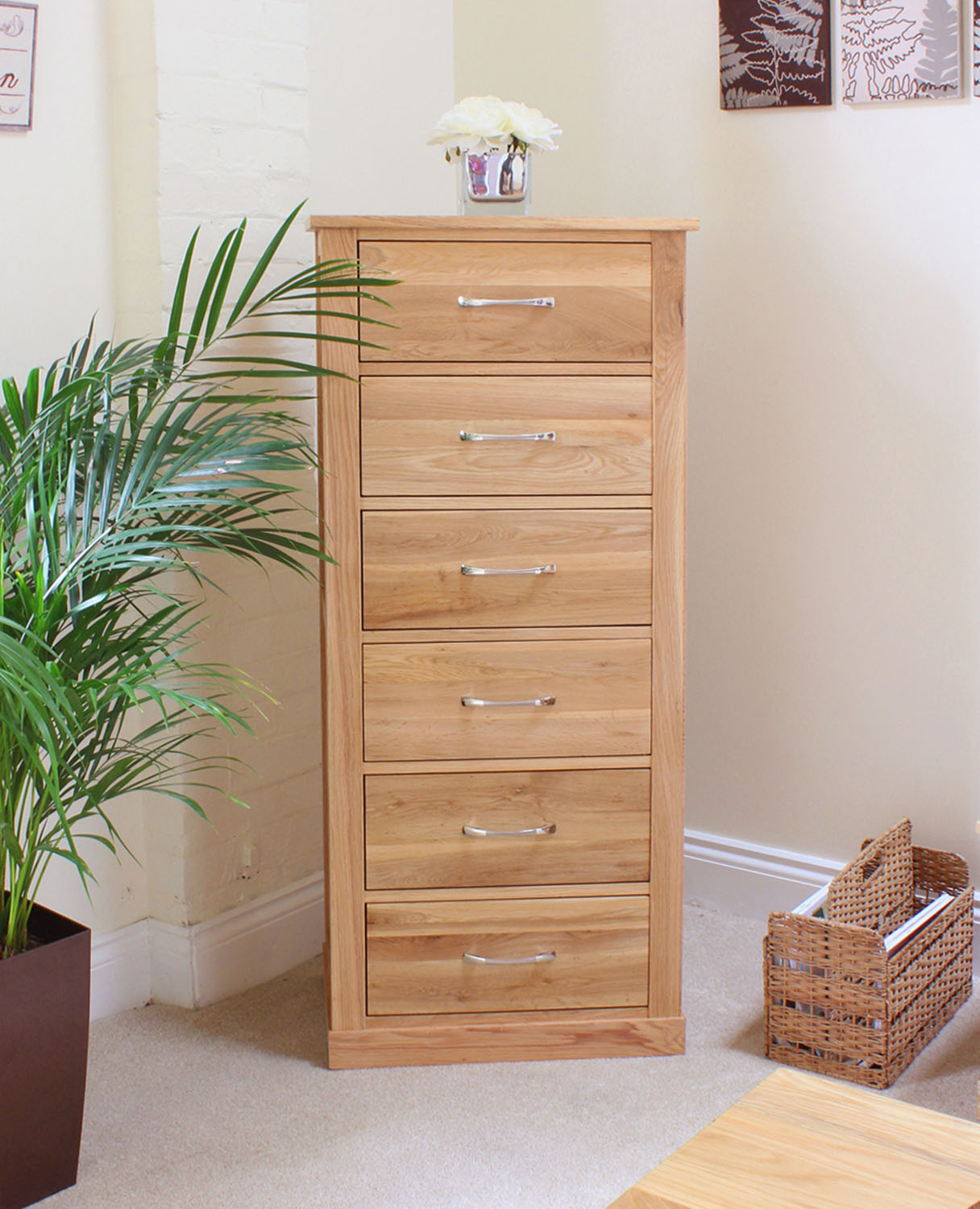 Mobel Oak Tallboy (6 Drawer)
