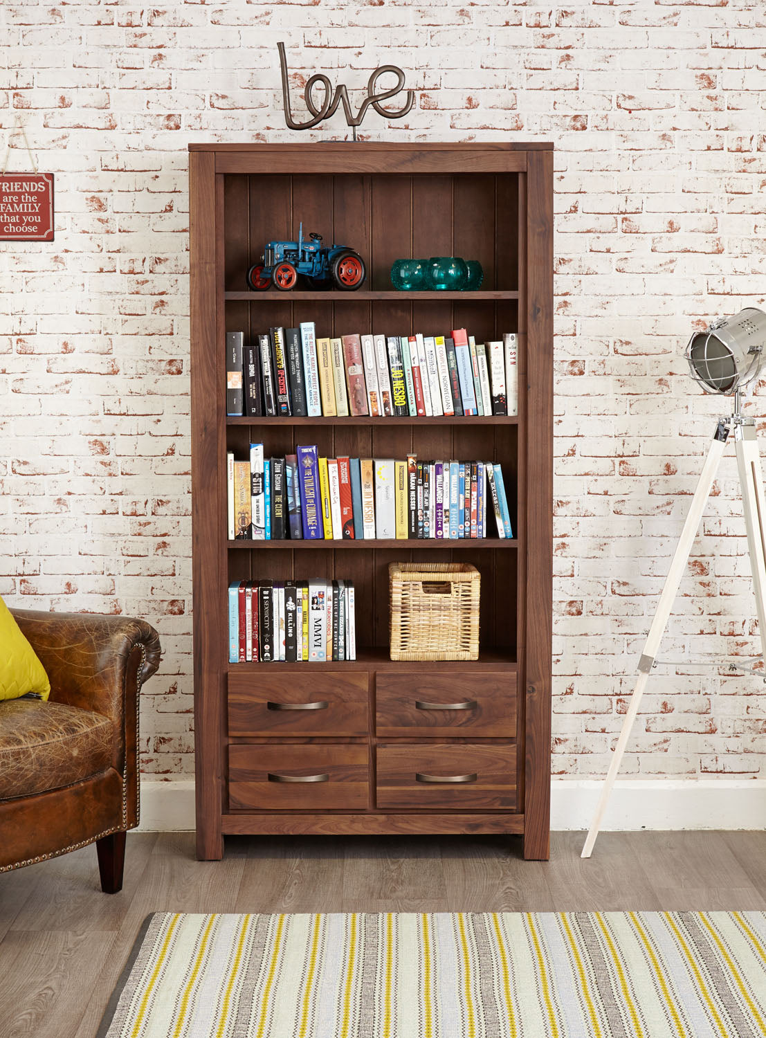 Mayan Walnut Large 4 Drawer Bookcase