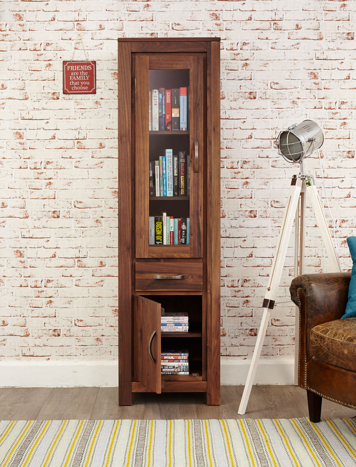 Mayan Walnut Narrow Glazed Bookcase
