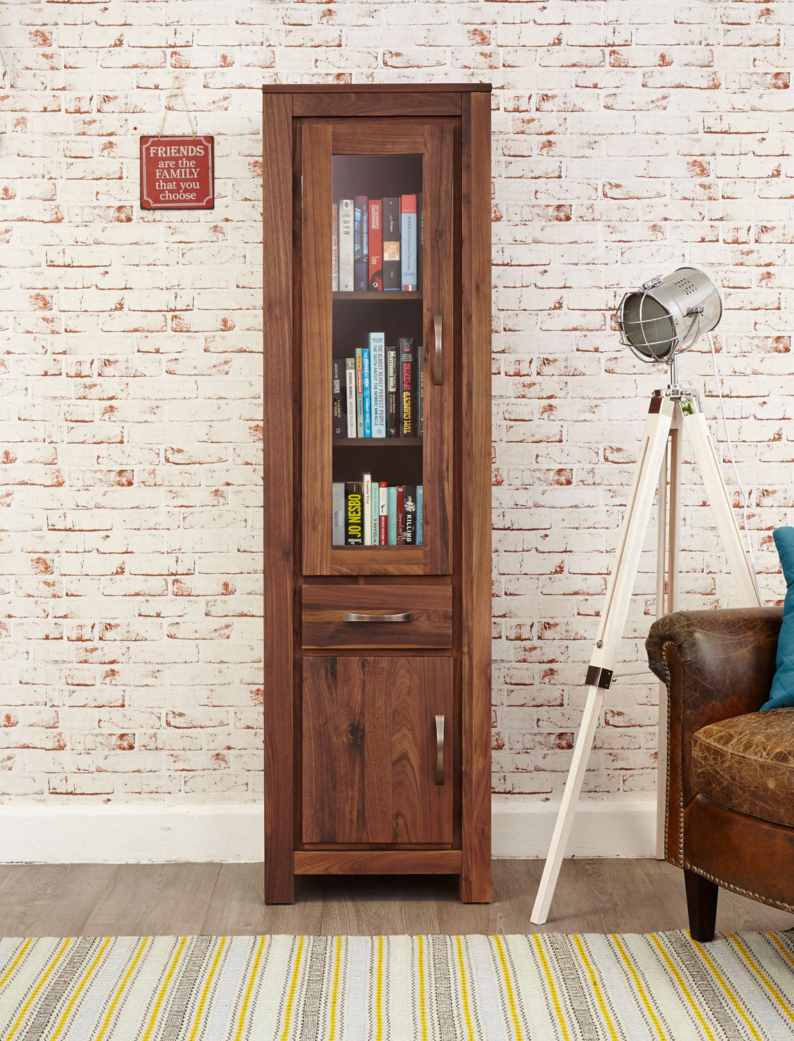 Mayan Walnut Narrow Glazed Bookcase