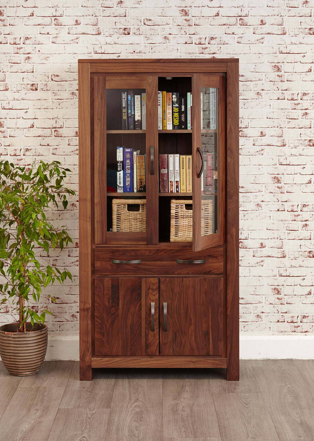Mayan Walnut Large Glazed Bookcase