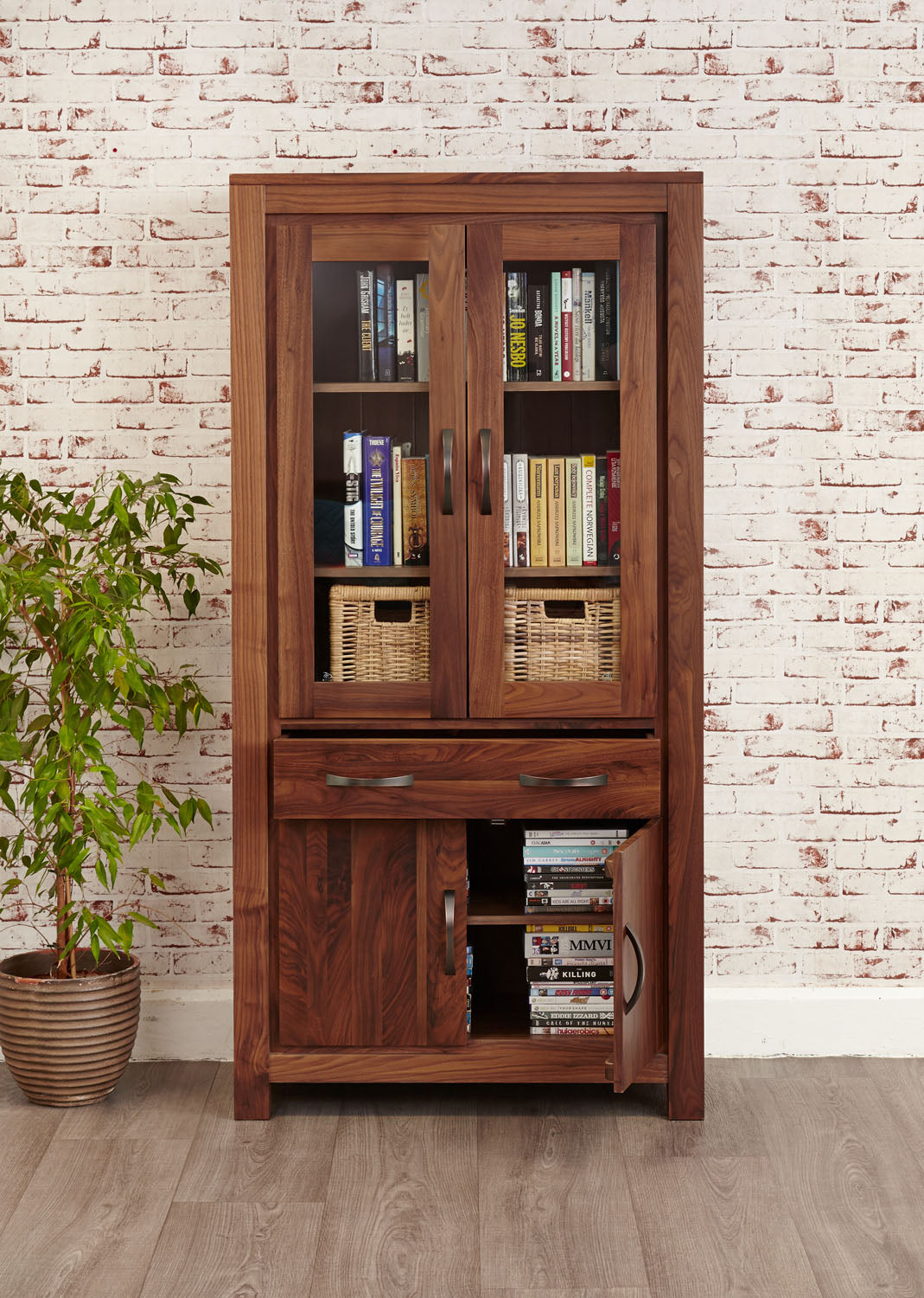 Mayan Walnut Large Glazed Bookcase