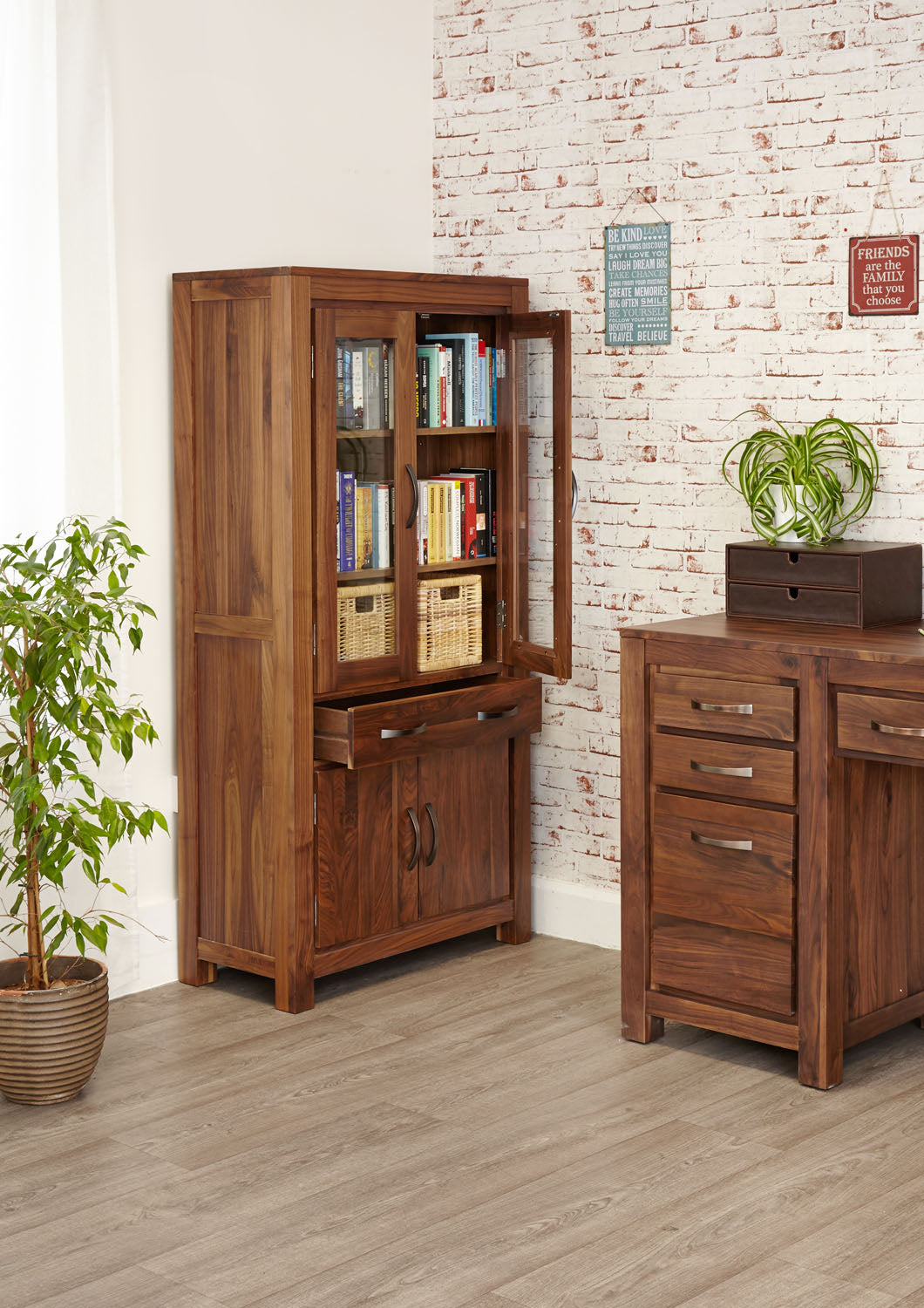 Mayan Walnut Large Glazed Bookcase
